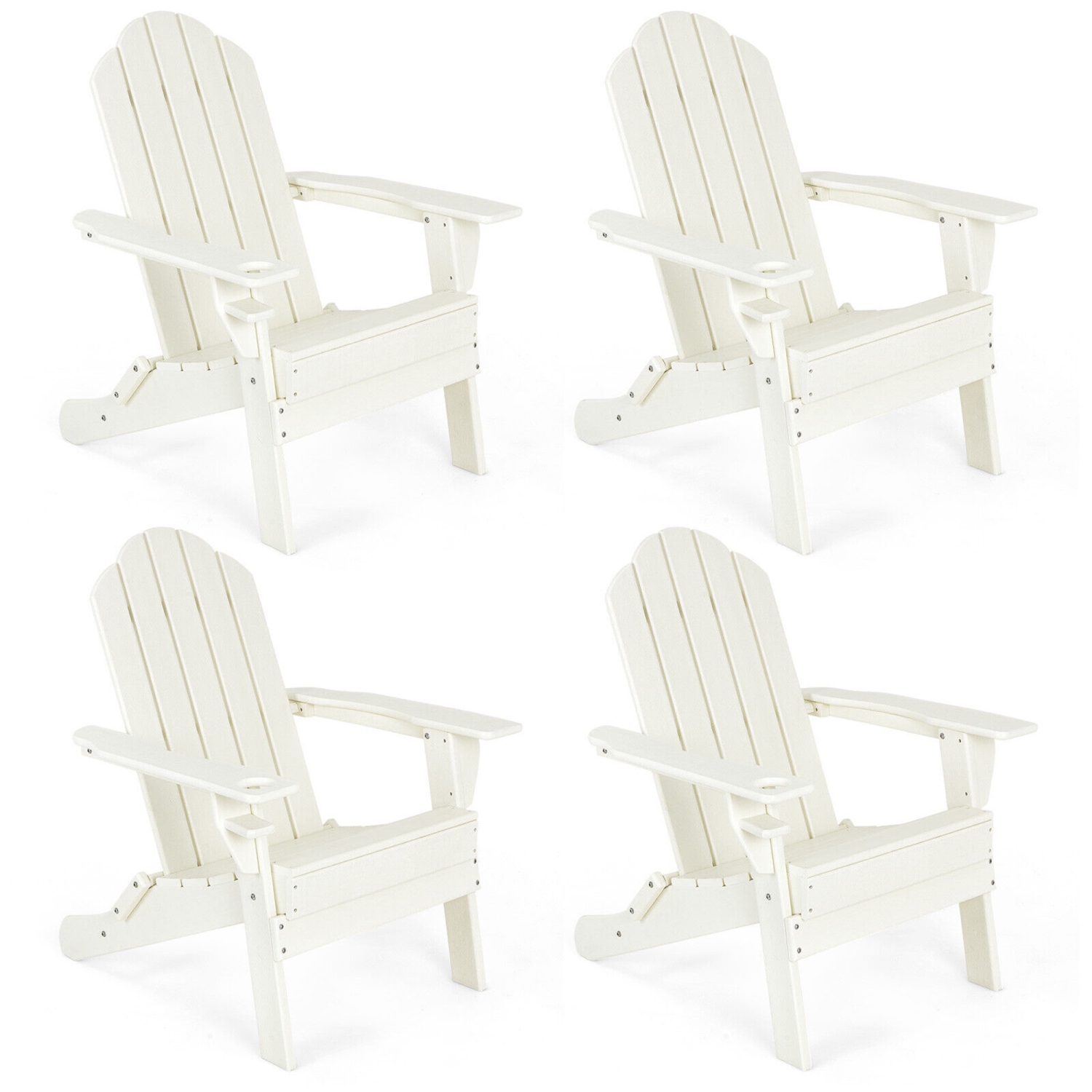 Gymax 4PCS Patio Folding Adirondack Chair Weather Resistant Cup Holder Yard