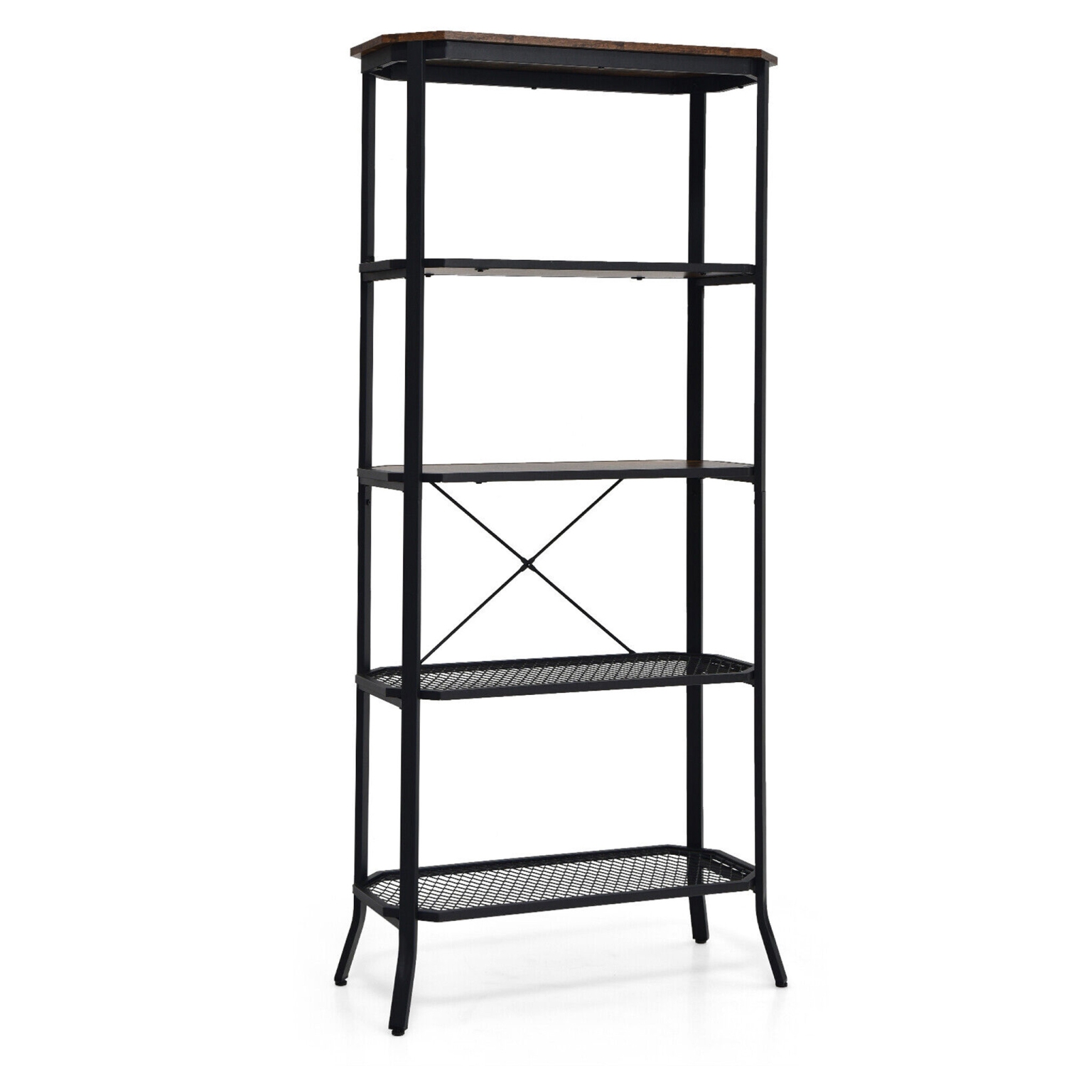 Gymax 5 Tier Bookshelf Standing Storage Shelf Unit for Kitchen Living Room Office