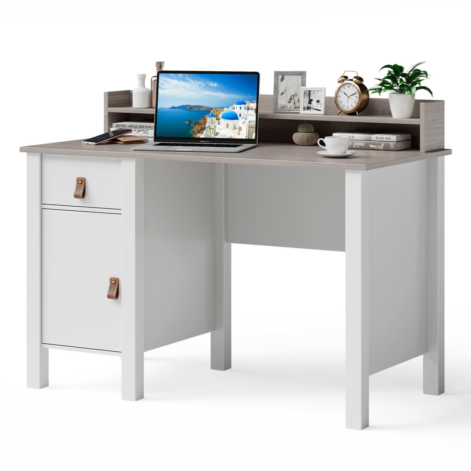 Gymax Computer Desk Home Office Writing Workstation w/ Drawer & Hutch