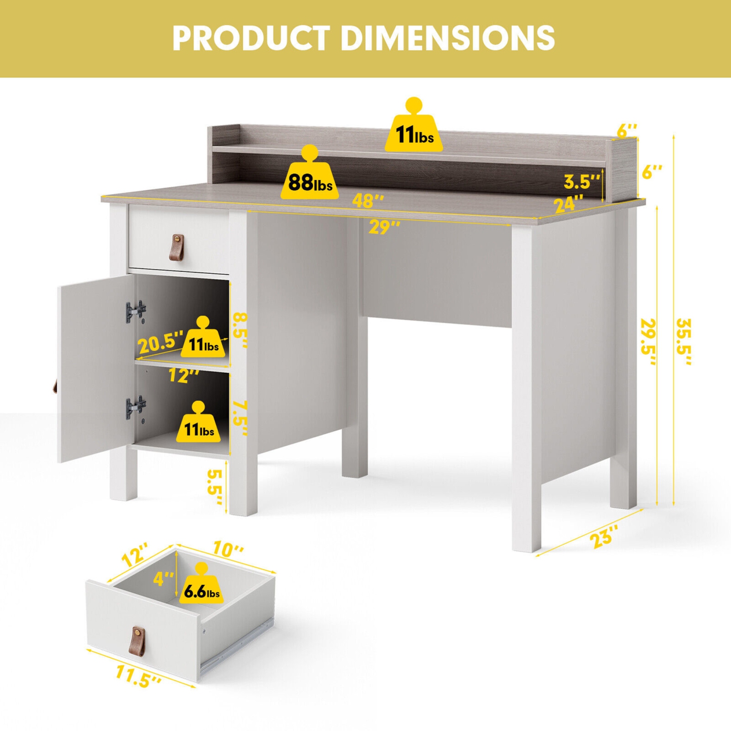 Gymax Computer Desk Home Office Writing Workstation w/ Drawer & Hutch