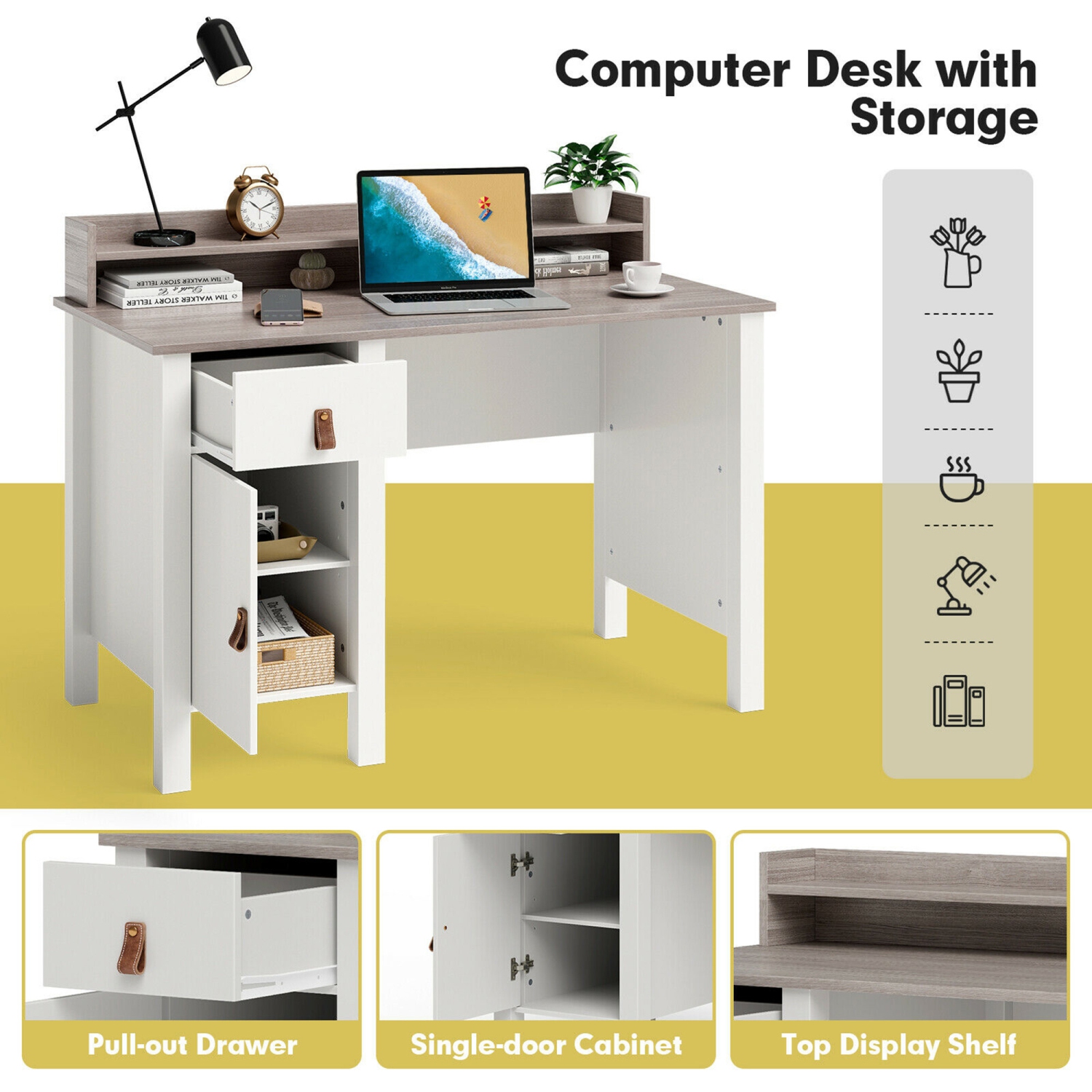 Gymax Computer Desk Home Office Writing Workstation w/ Drawer & Hutch