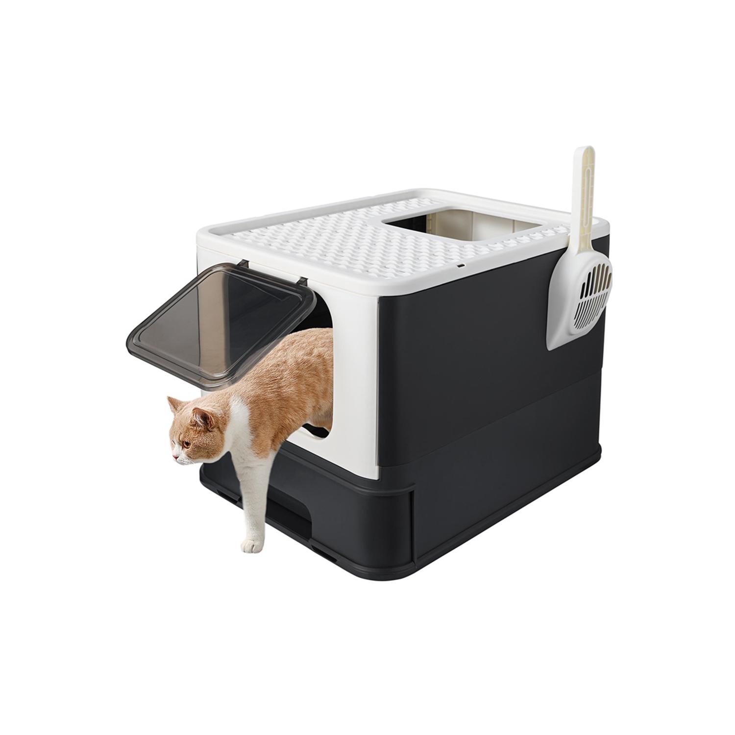 Bac à litière pliable pour chats, 20 larg. X 16 prof. X 15 haut., bac à litière avec couvercle et pelle, très grand espace, cuvette