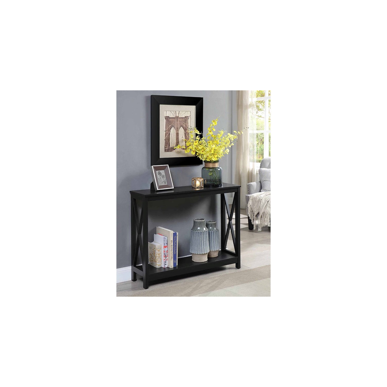 Console rectangulaire Oxford de pratique concepts avec fini bois noir