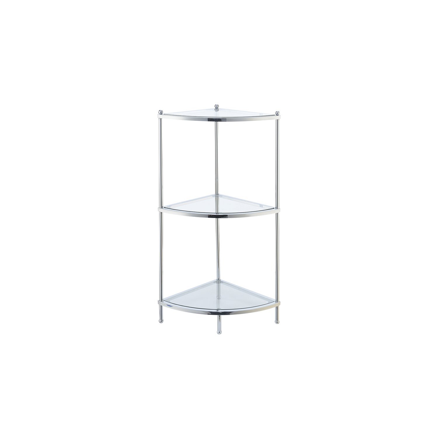 Convenience Concepts Royal Crest Three-Tier Corner Shelf in Clear Glass/ Chrome