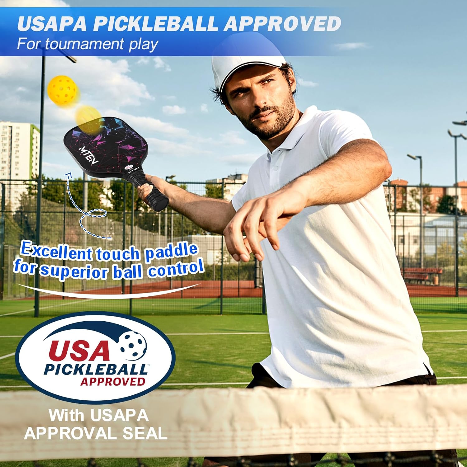 Ensemble de raquettes de pickleball en fibre de verre approuvé par l'USAPA – Raquettes légères et durables pour hommes et femmes – Ensemble complet