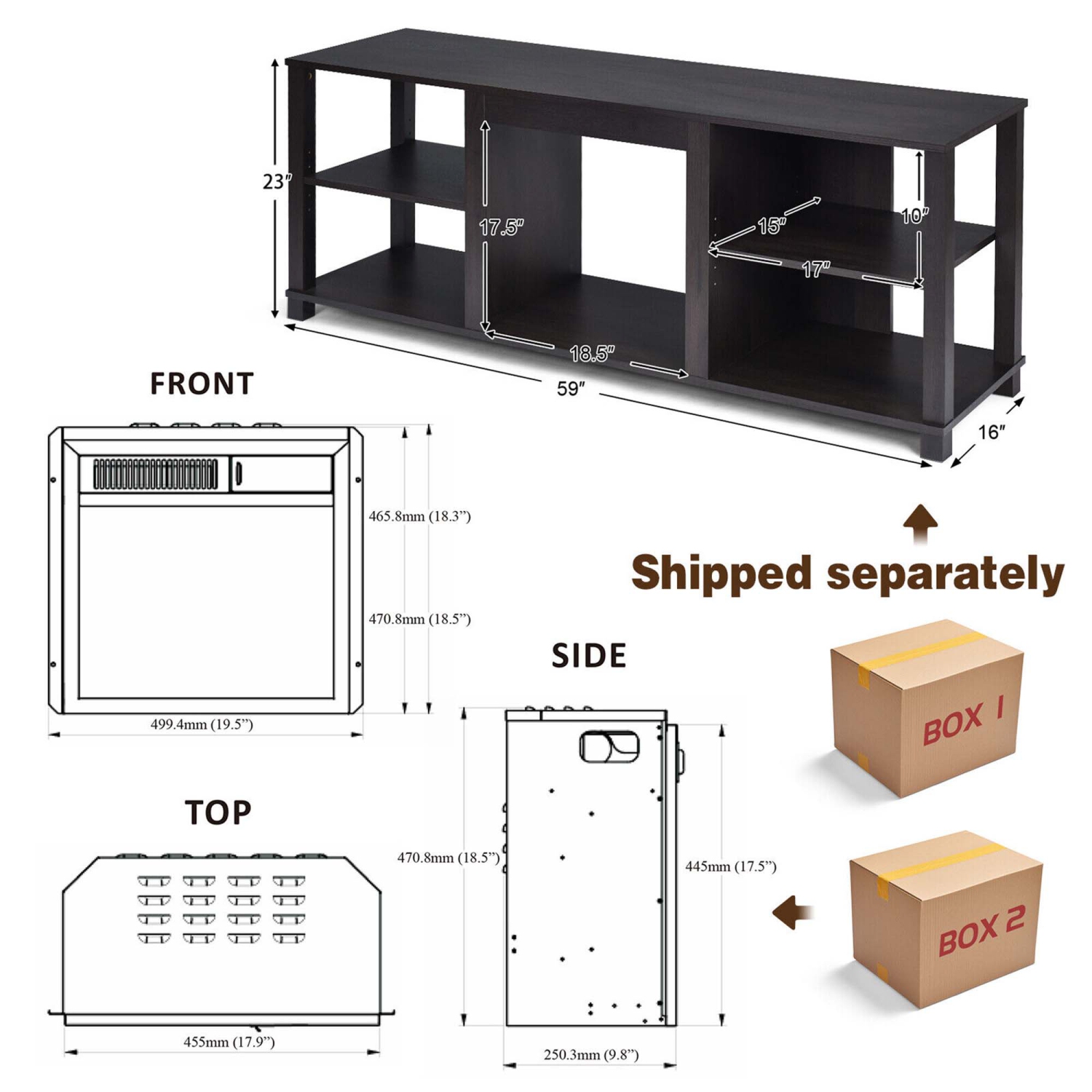 Gymax 59'' Fireplace TV Stand Entertainment Center w/ 18'' 1500W Electric Fireplace