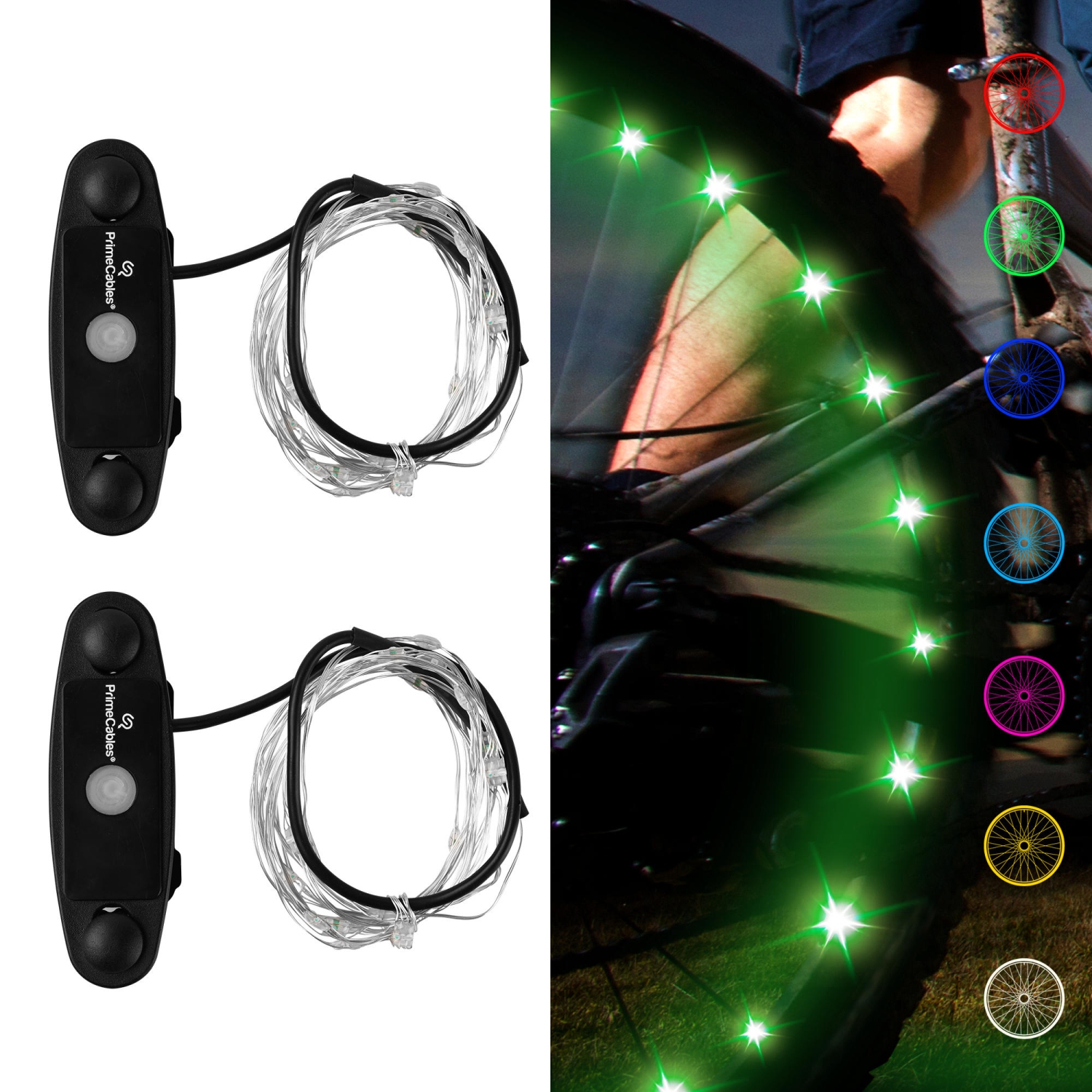 16" and up LED Bike Wheel Lights, 2-Tire Pack RGB Bicycle Spoke Lights, IPX4 Waterproof - PrimeCables®