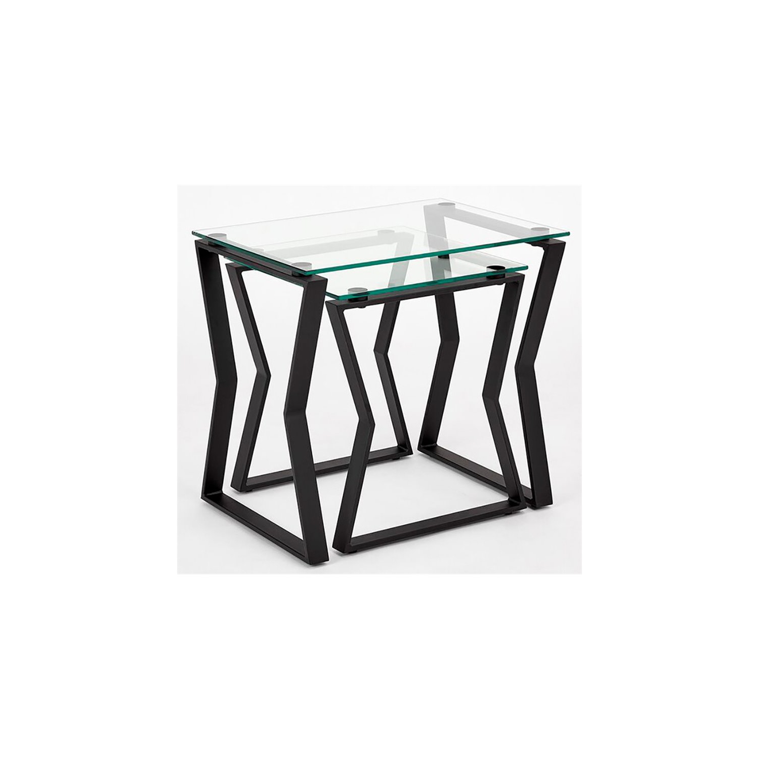 Home Gear Ark Modern Metal End Table with A Tempered Glass in Black (Set of 2)