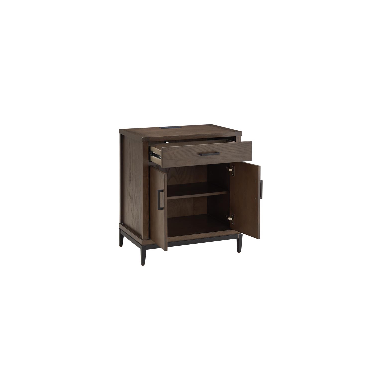 9079-GRMB Julien Assembled Nightstand Table with AC/USB in Coffee Bean/Black