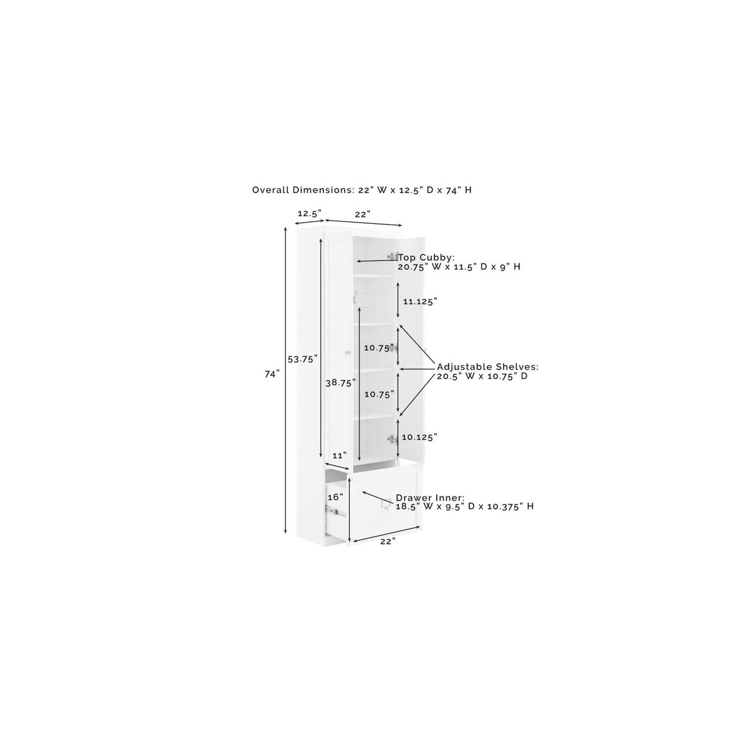 Crosley Harper Convertible Pantry Closet in White