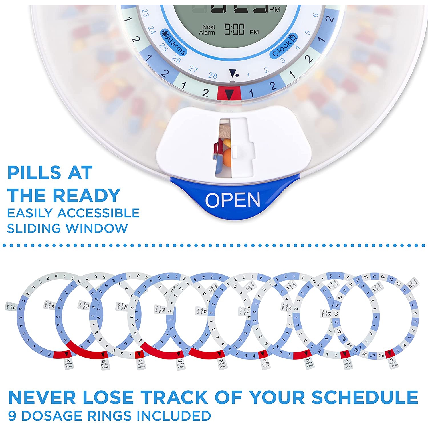 Distributeur de pilules automatique Smart avec Wi-Fi de LiveFine - COUVERCLE givré