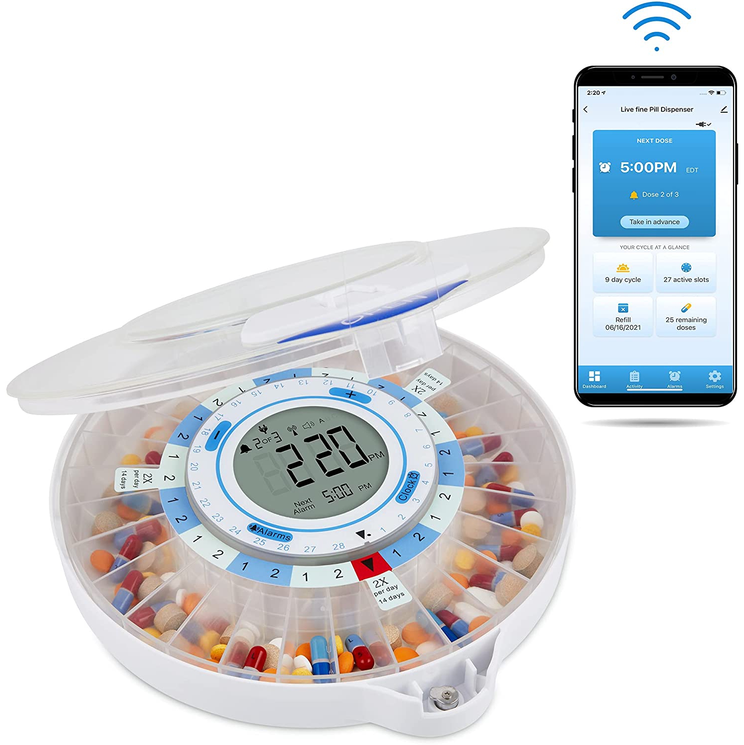LiveFine Smart Automatic Pill Dispenser with WiFi - Clear LID