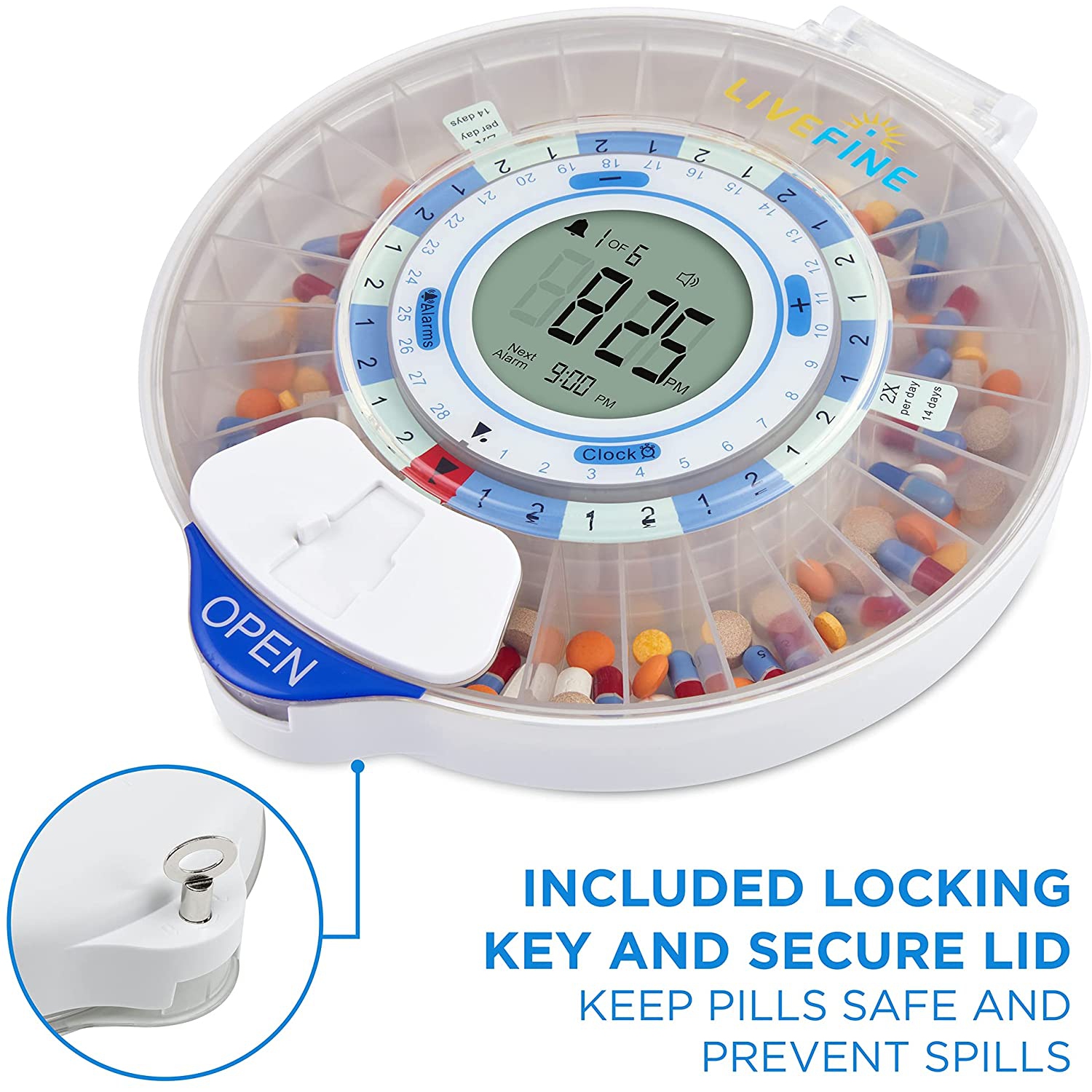 LiveFine Smart Automatic Pill Dispenser with WiFi - Clear LID
