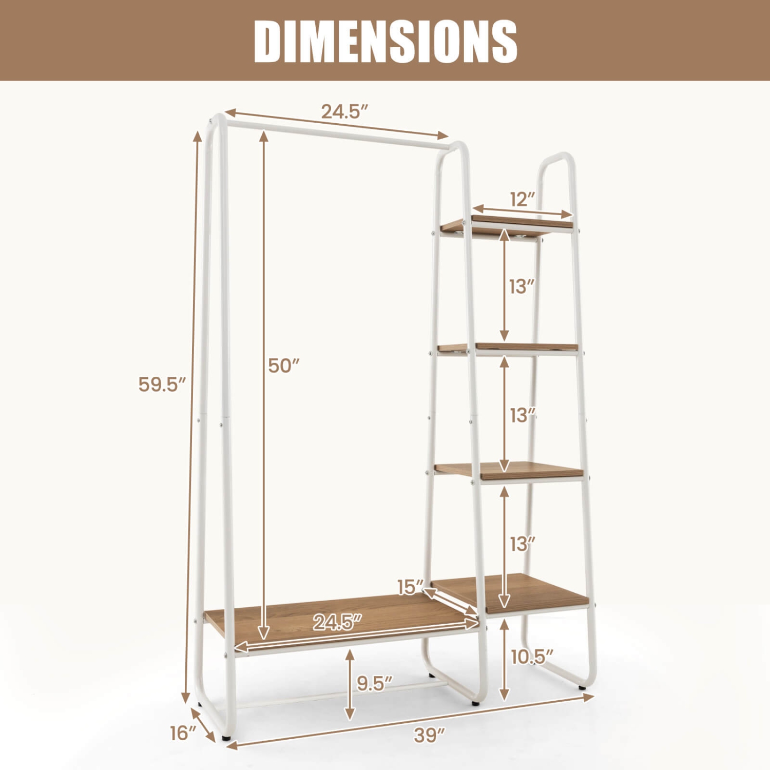 Costway Clothes Rack Portable Closet Storage Organizer 5-Tier Wood Shelves & Hanging Rod