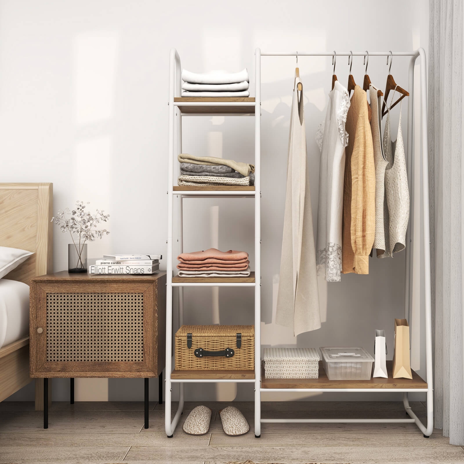 Costway Clothes Rack Portable Closet Storage Organizer 5-Tier Wood Shelves & Hanging Rod