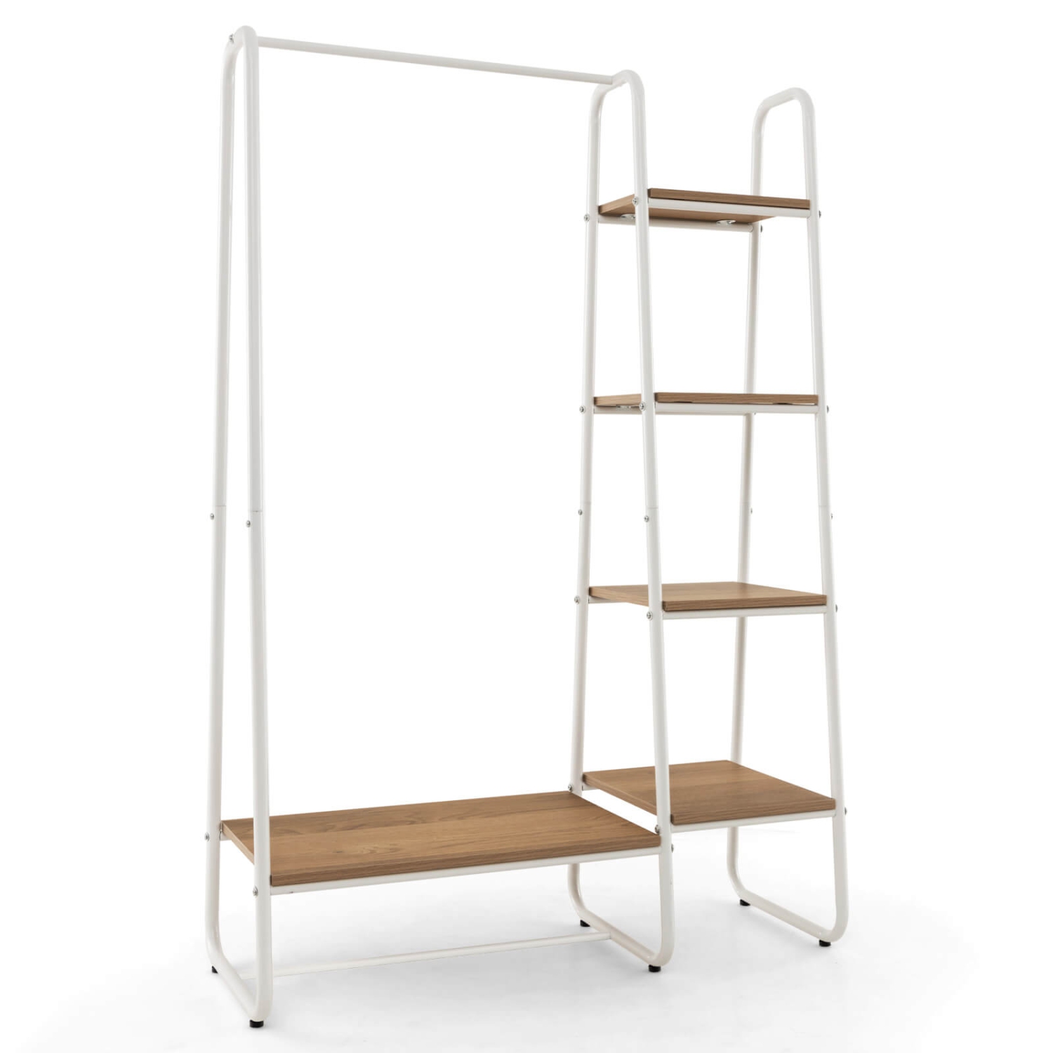 Costway Clothes Rack Portable Closet Storage Organizer 5-Tier Wood Shelves & Hanging Rod
