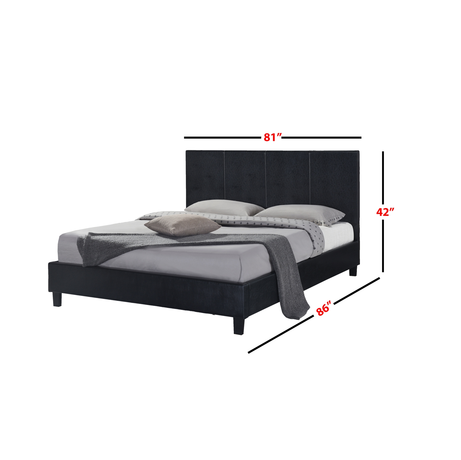 Black PU Leather Uptown Upholstered KING Size Platform Bed