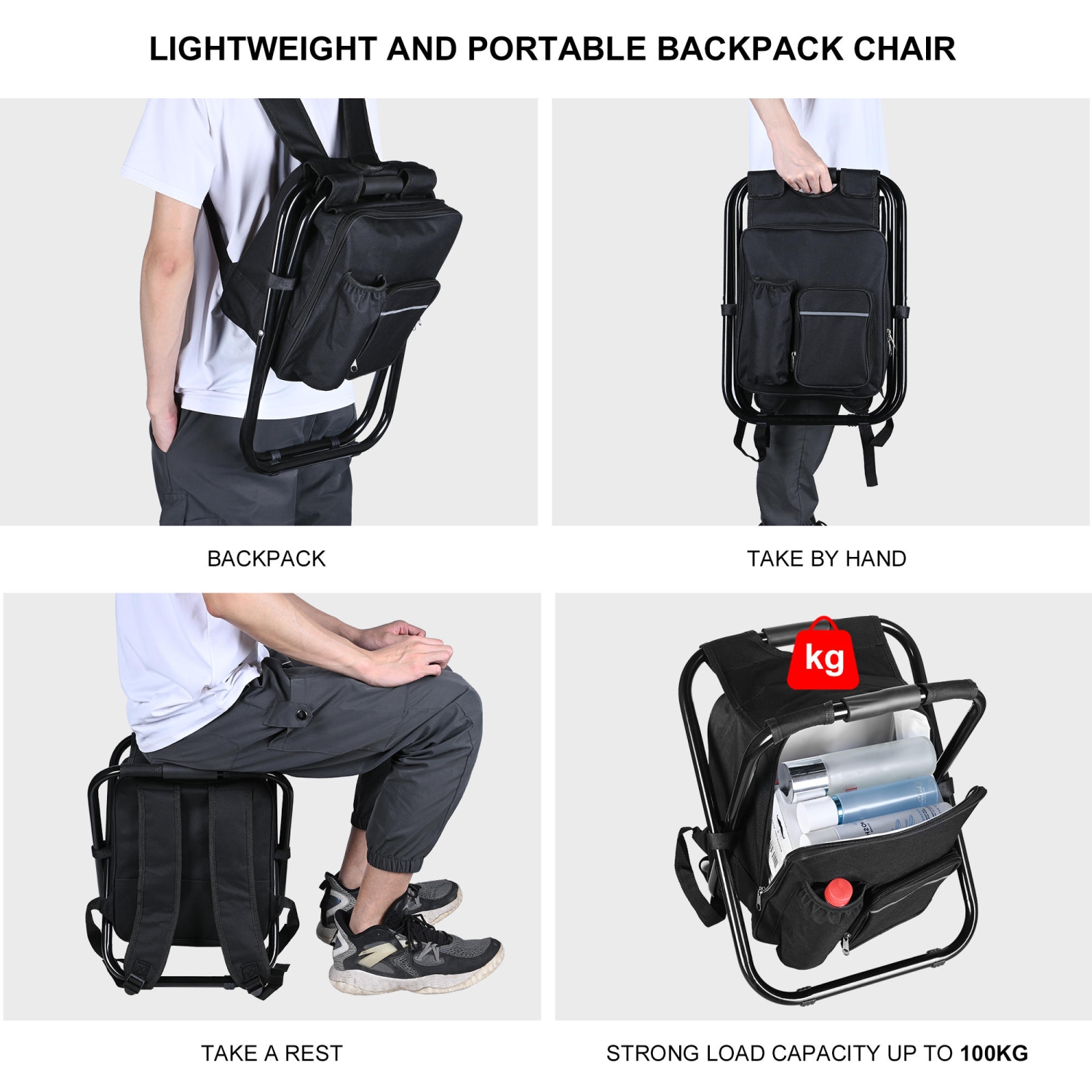 Lightweight Folding Backpack Cooler Chair, Portable Camping Stool for  Outdoor Camping Fishing Hunting Hiking Rafting - PHAT™