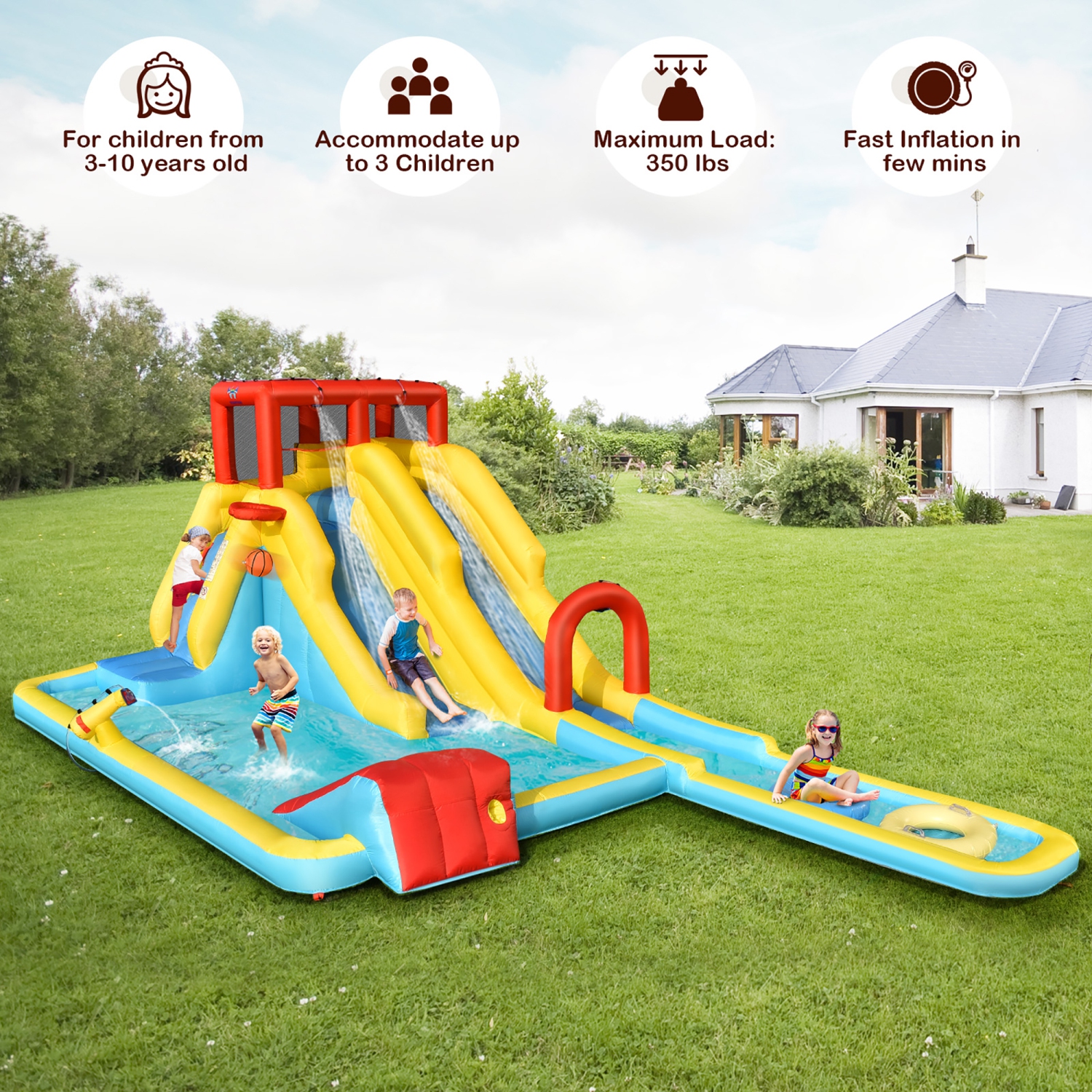 Costway 7 in 1 Inflatable Dual Slide Water Park Climbing Bouncer Without Blower