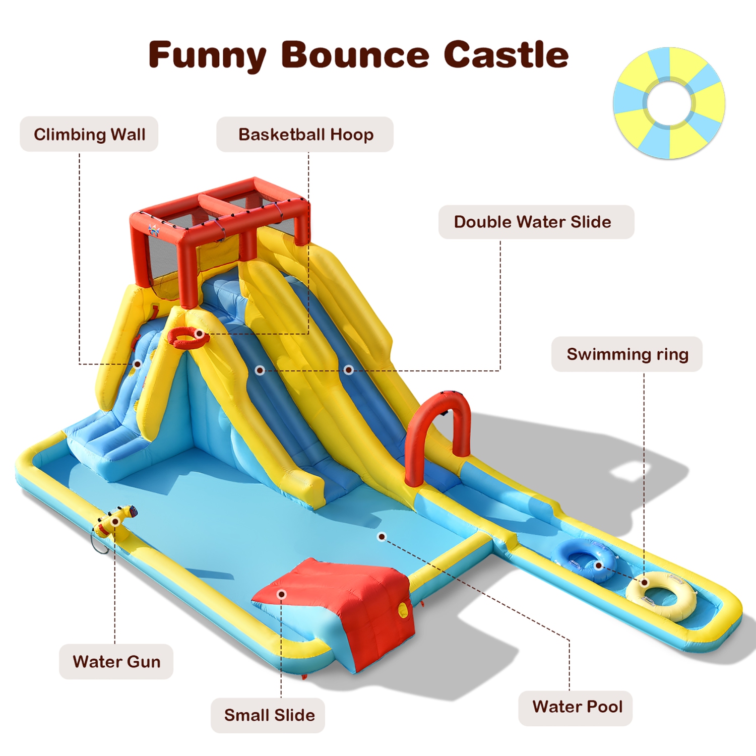Costway 7 in 1 Inflatable Dual Slide Water Park Climbing Bouncer Without Blower