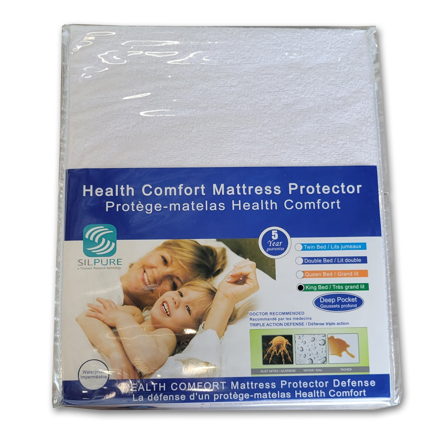 Cotton House - Health Comfort Mattress Protector, Triple Action Defense, King Size, White
