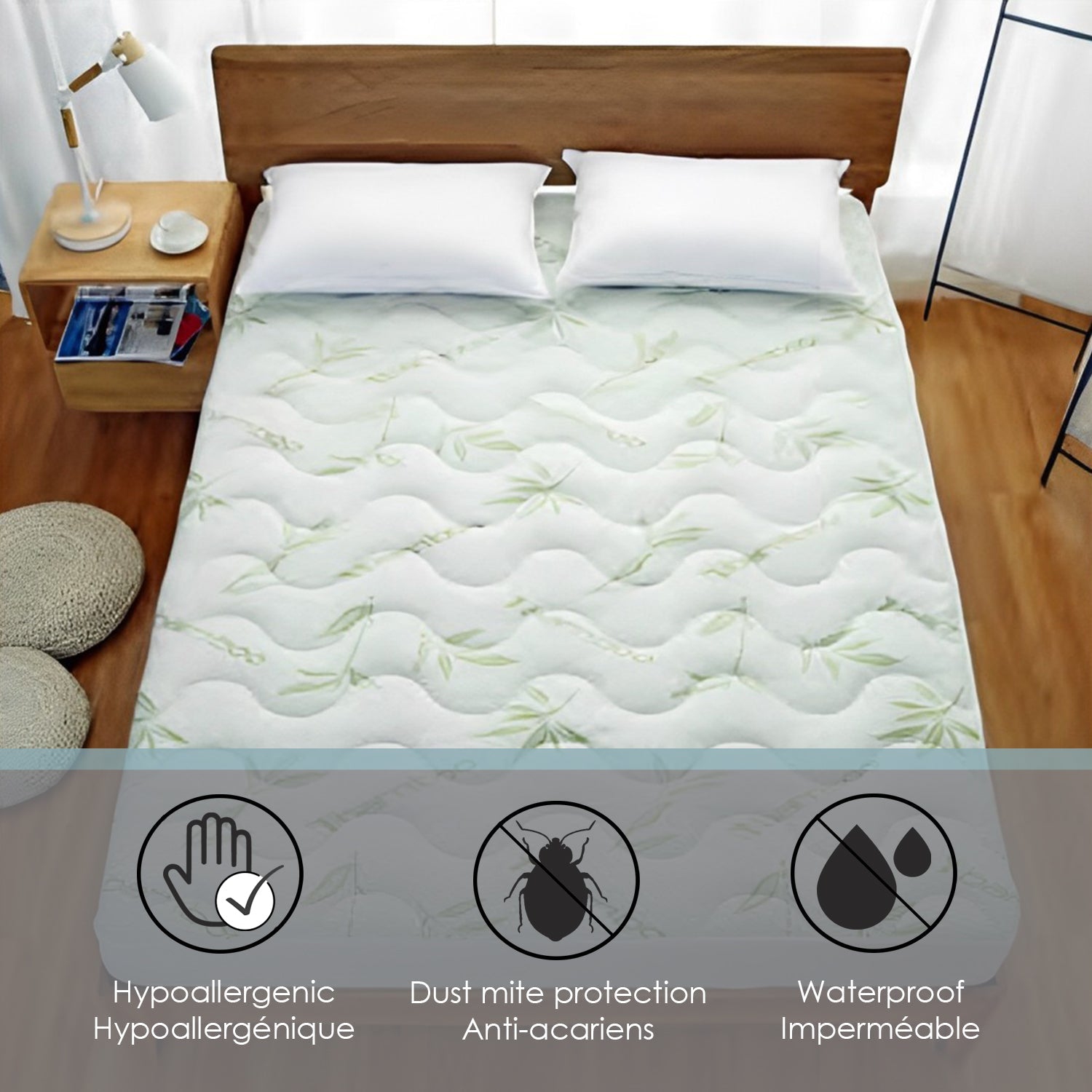 Cotton House - Jacquard Bamboo Mattress Cover, Waterproof, King Size, White