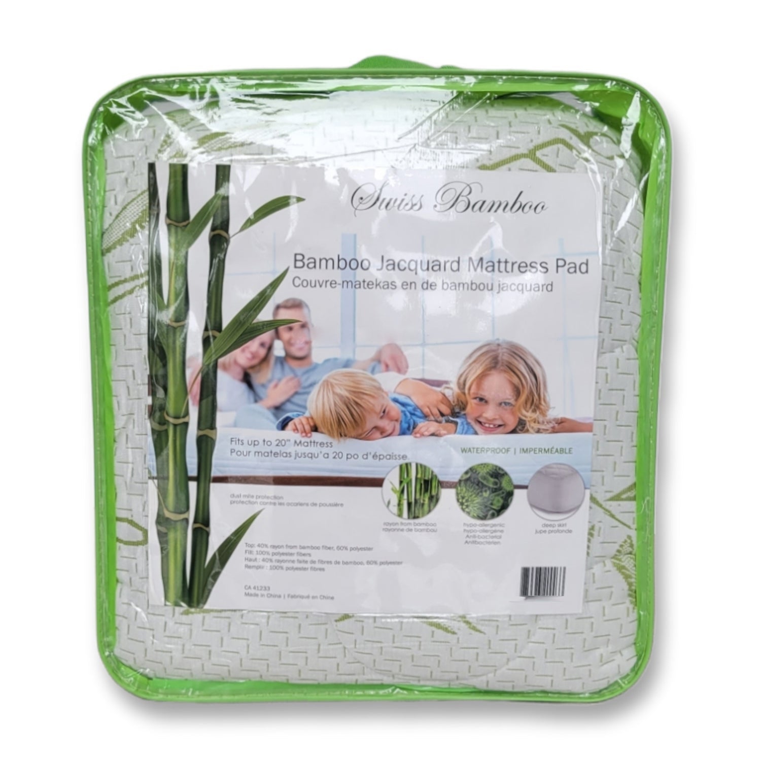 Cotton House - Jacquard Bamboo Mattress Cover, Waterproof, Twin Size, White