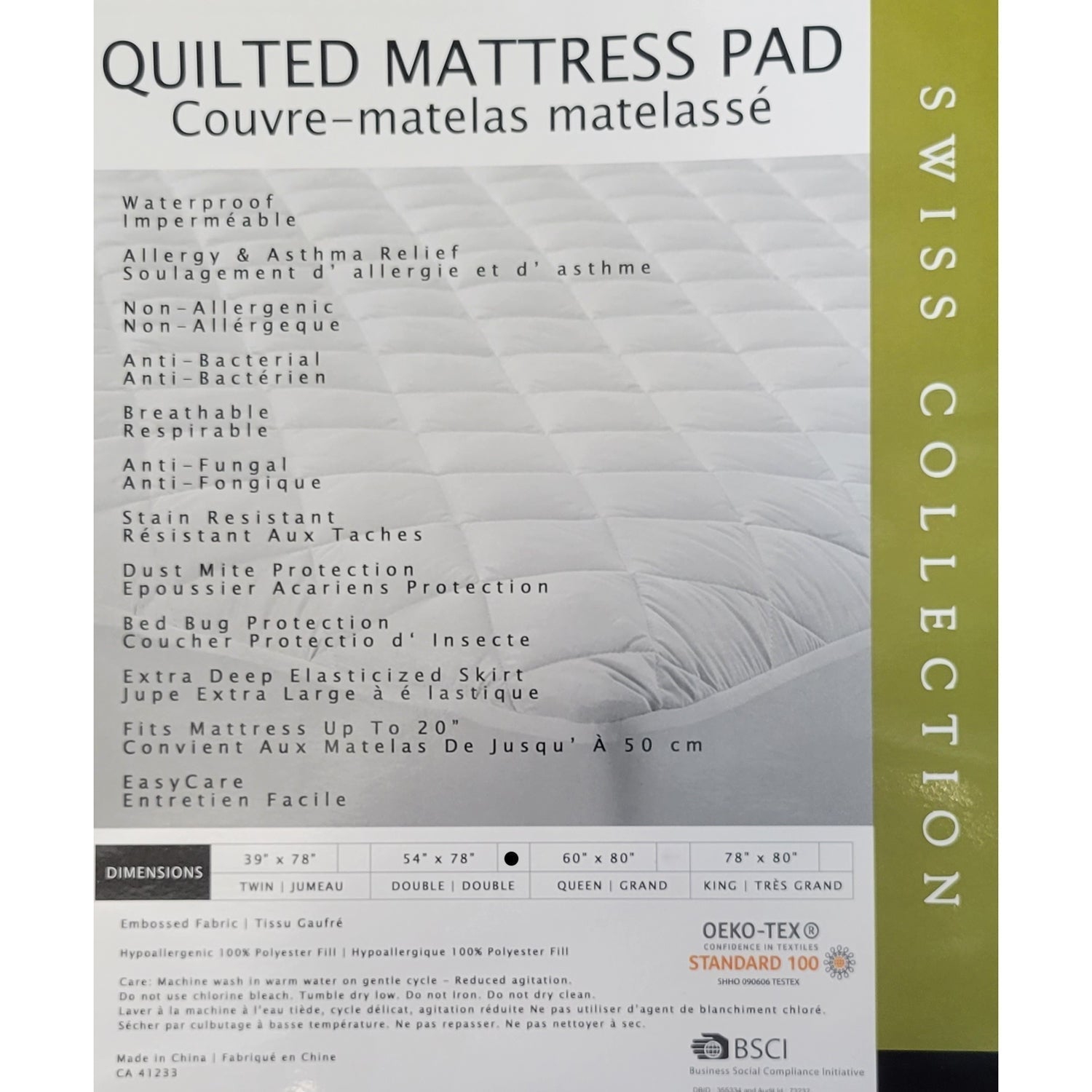 Cotton House - Quilted Mattress Cover, Waterproof and Hypoallergenic, Double Size, White