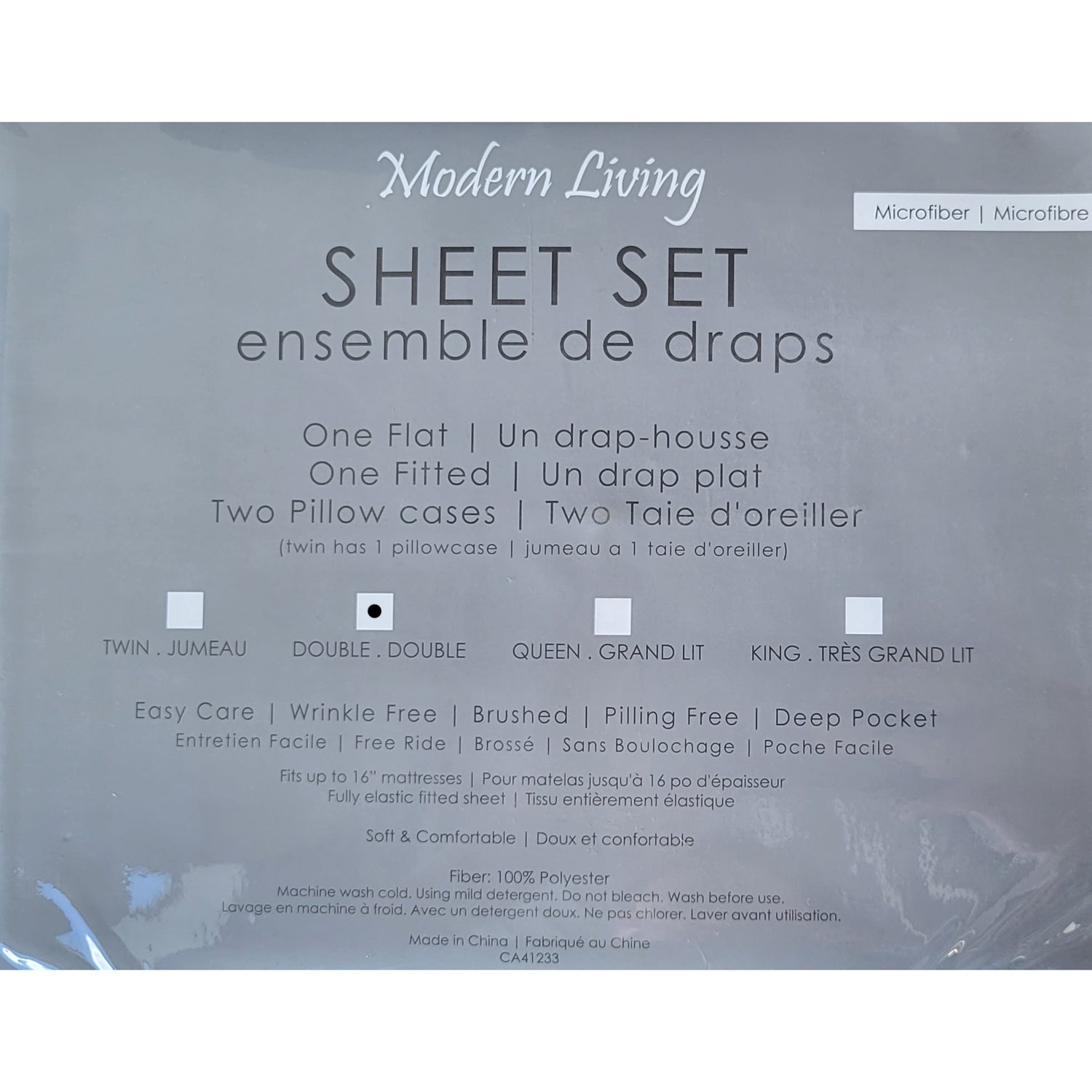 Cotton House - Ensemble de draps en microfibre, sans plis, double taille, gris