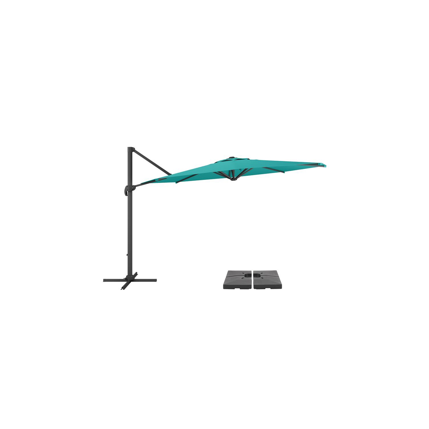CorLiving 11.5ft Offset Turquoise Fabric Patio Umbrella and Base