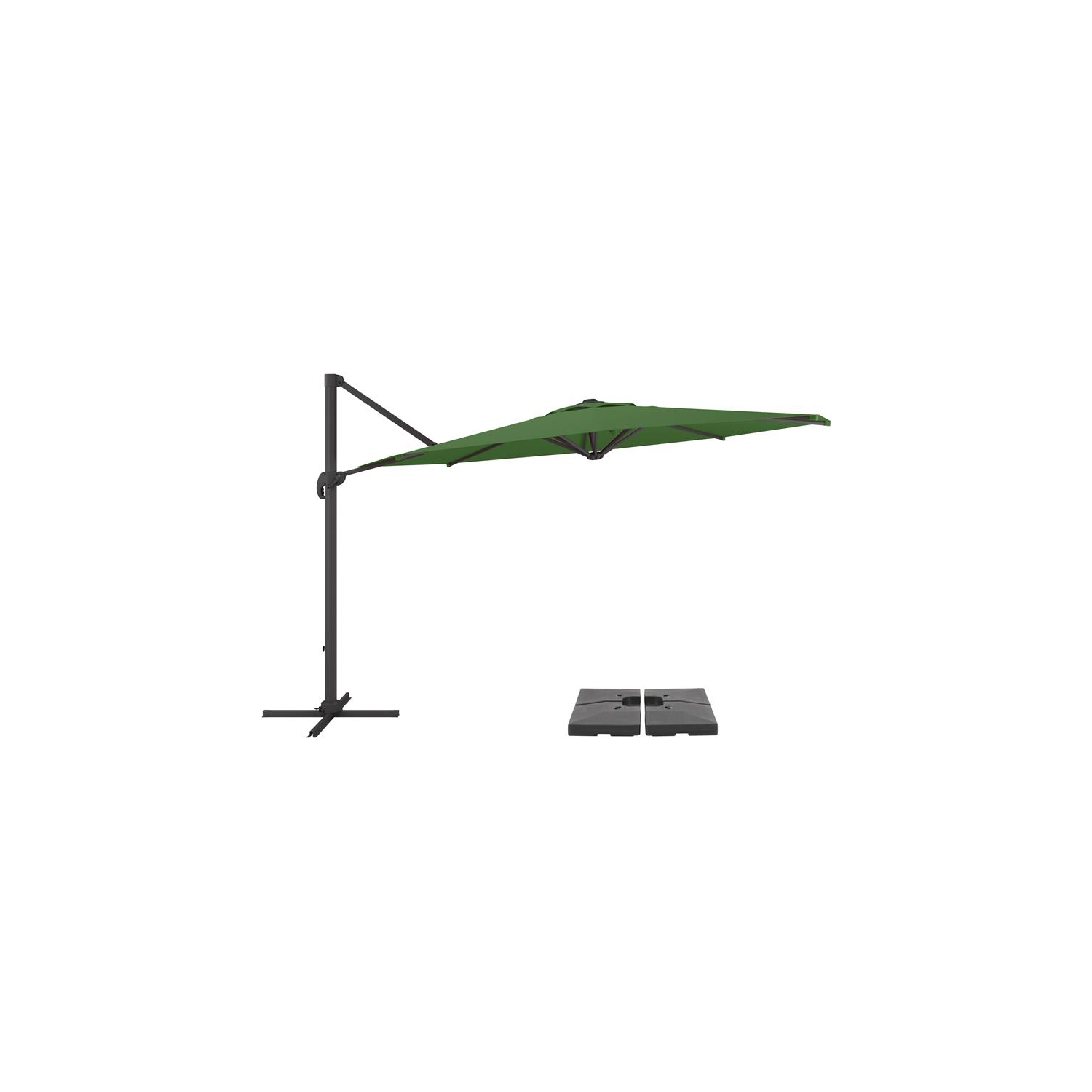 CorLiving 11.5ft Offset Forest Green Fabric Patio Umbrella and Base