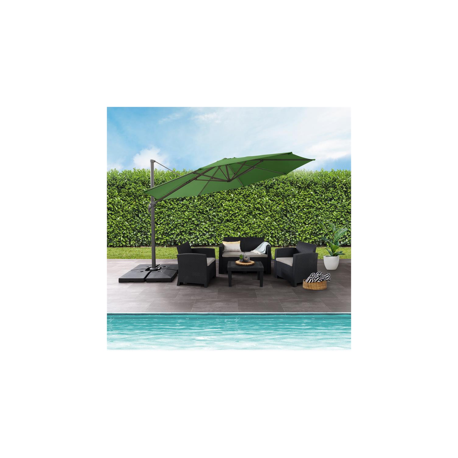 CorLiving 11.5ft Offset Forest Green Fabric Patio Umbrella and Base