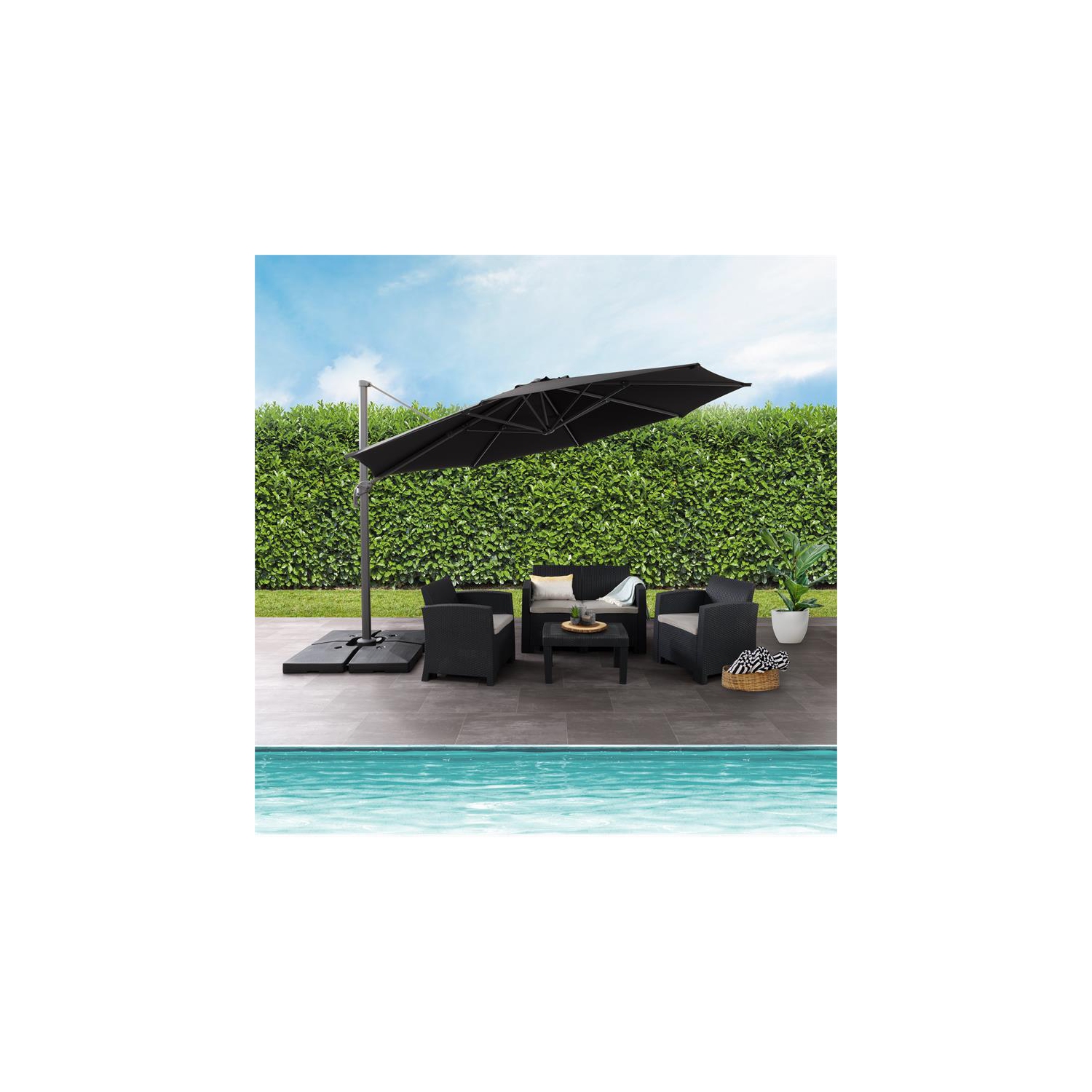 CorLiving 11.5ft Offset Black Fabric Patio Umbrella and Base