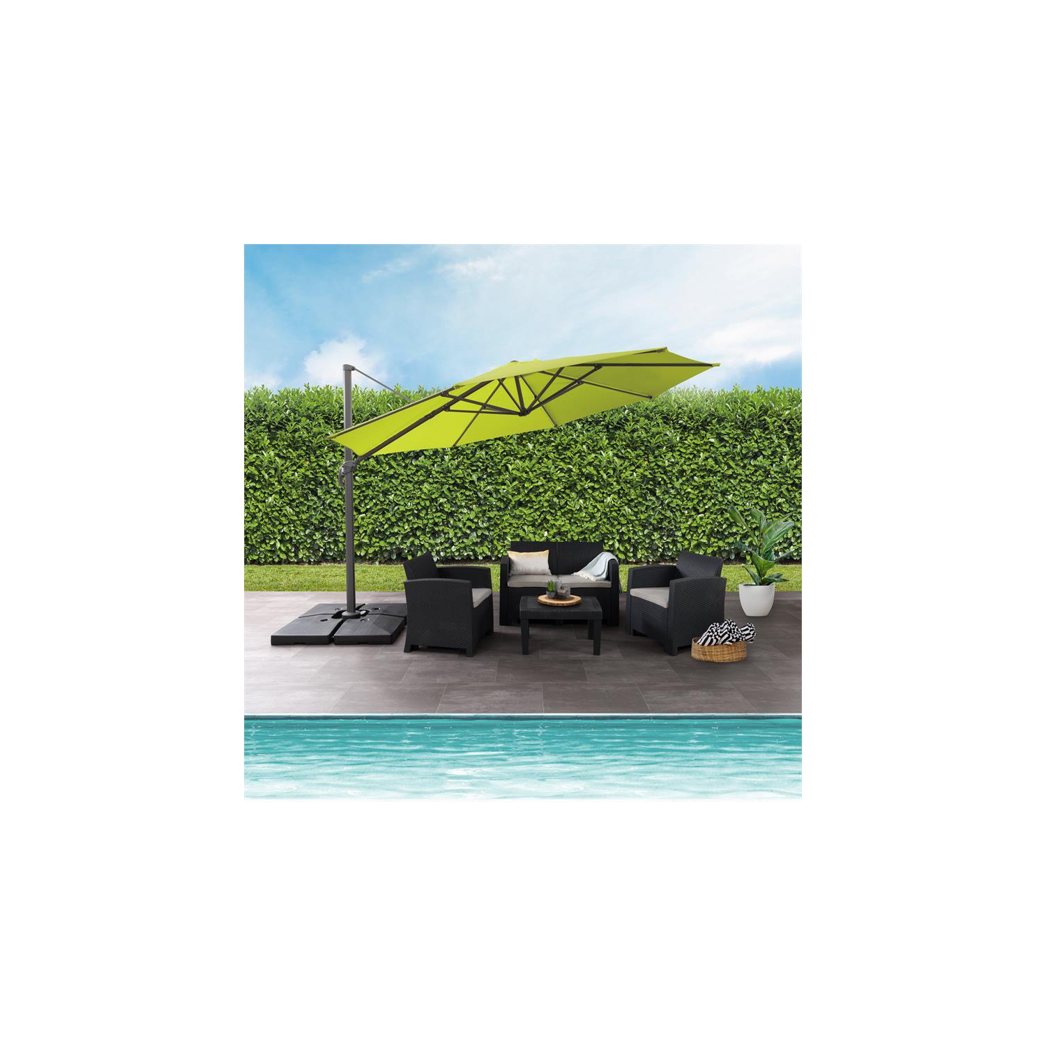 CorLiving 11.5ft Offset Lime Green Fabric Patio Umbrella and Base