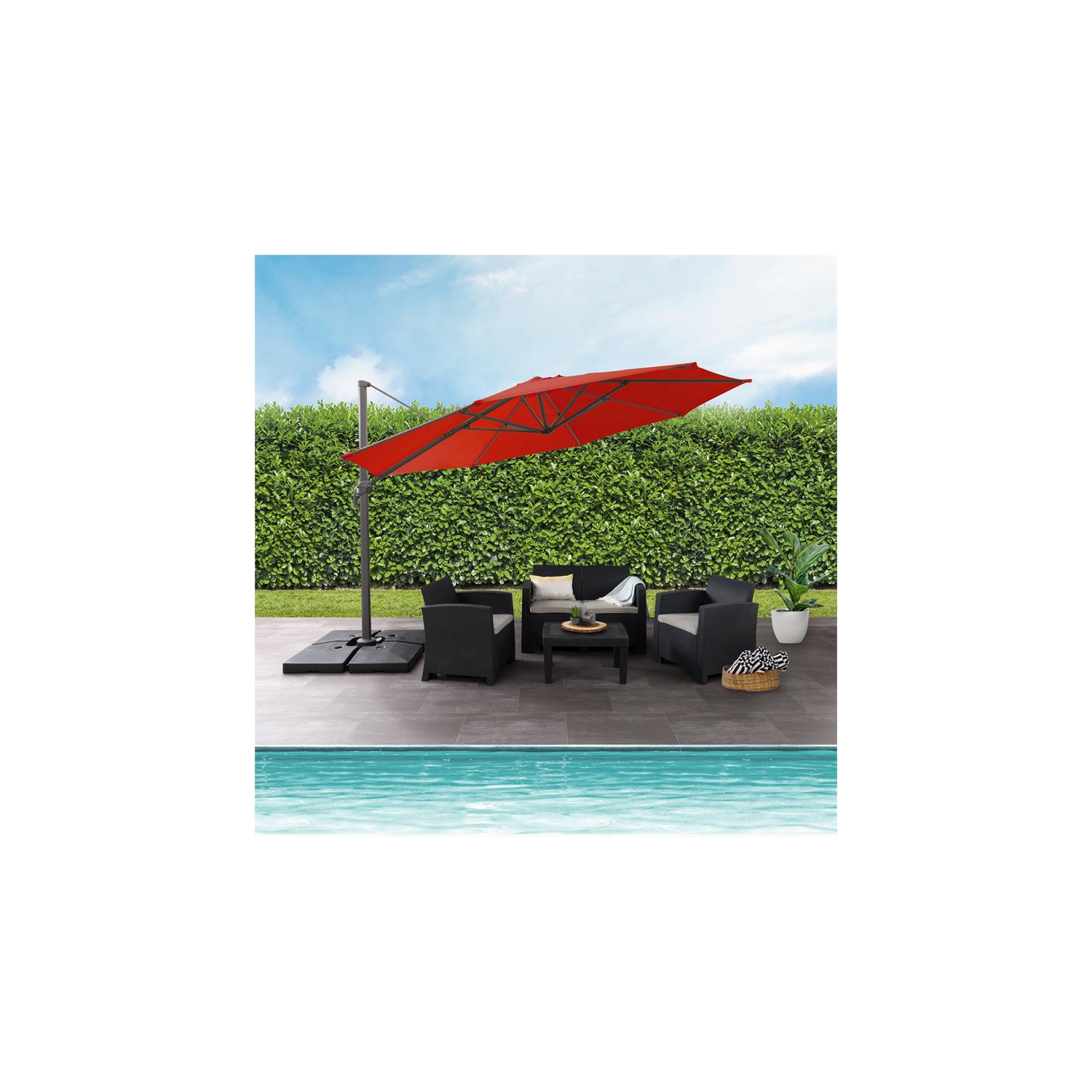 CorLiving 11.5ft Offset Crimson Red Fabric Patio Umbrella and Base