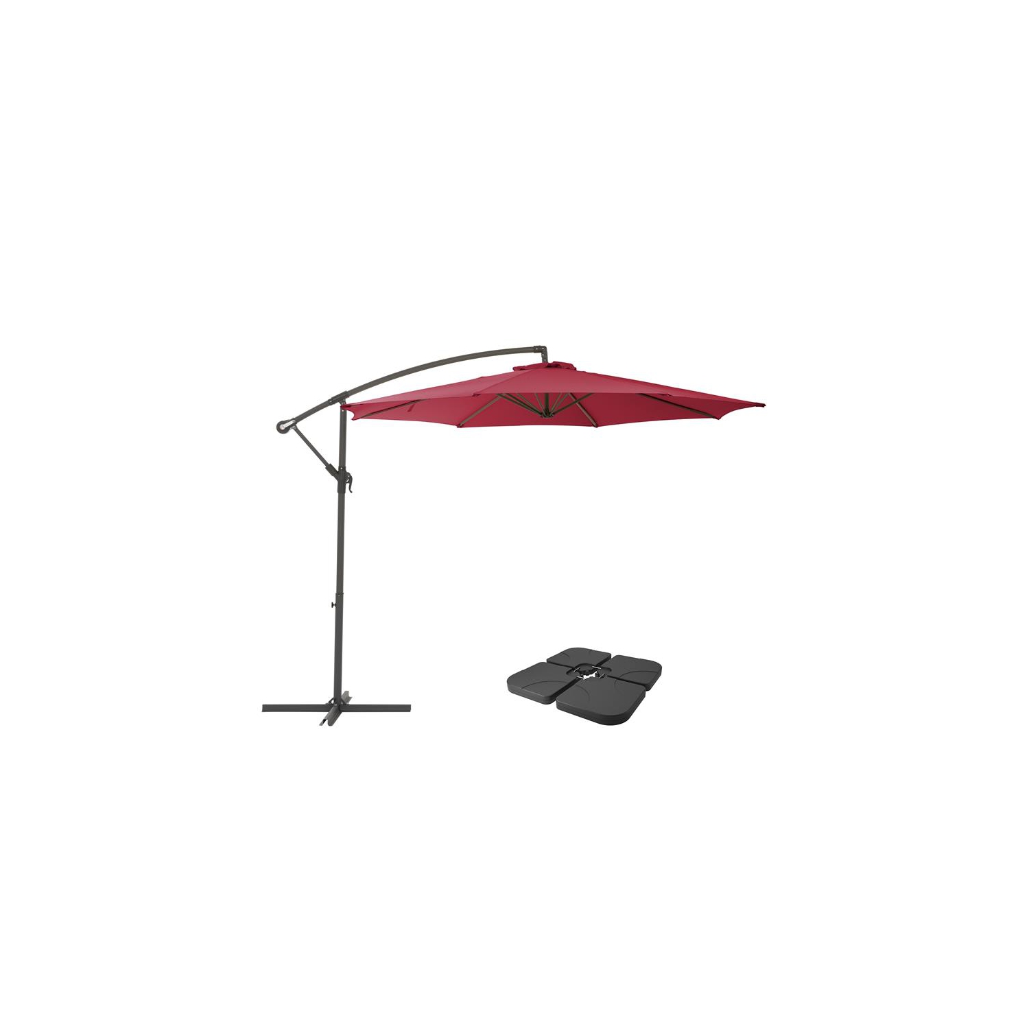 CorLiving 9.5ft Offset Wine Red Fabric Patio Umbrella and Base Weight