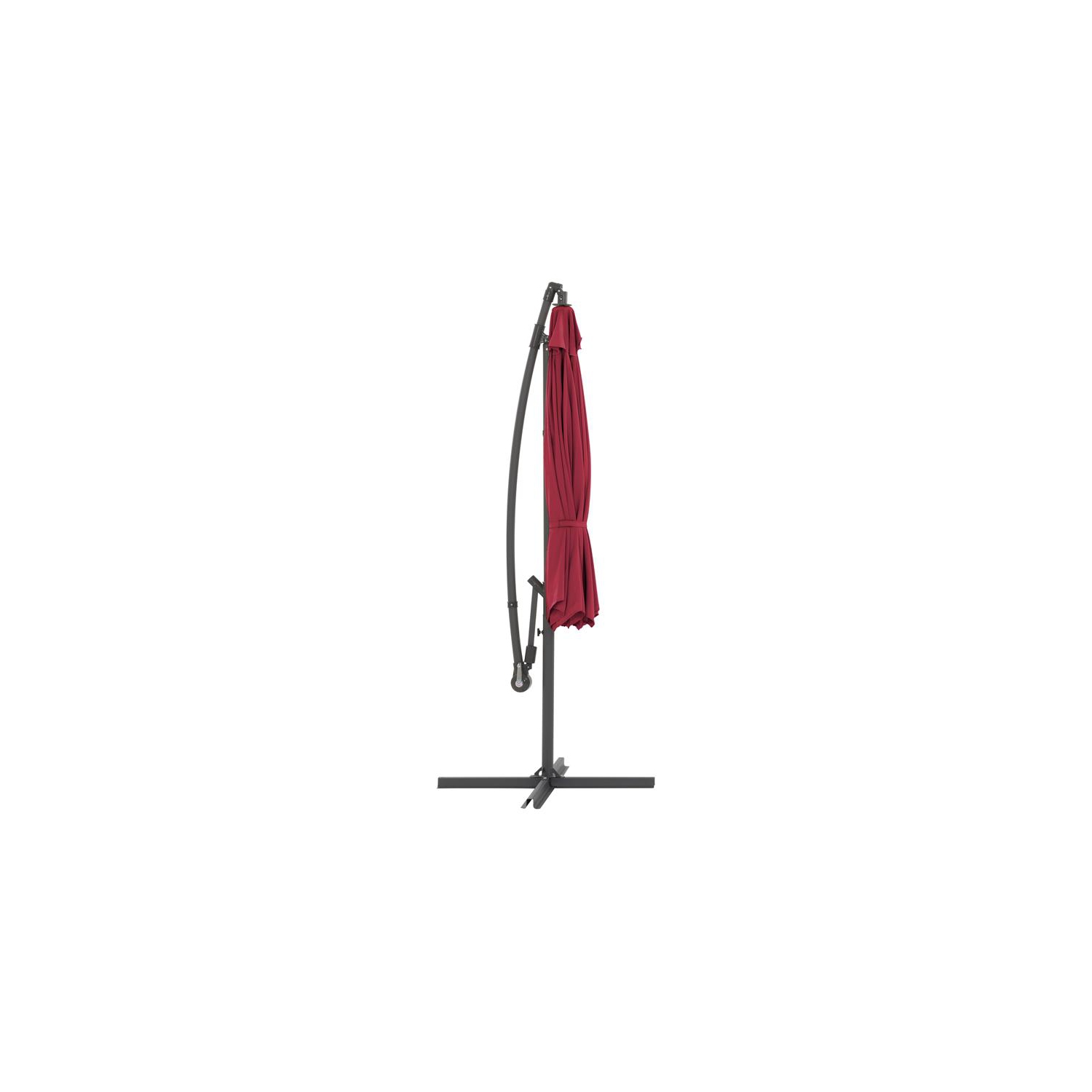 CorLiving 9.5ft Offset Wine Red Fabric Patio Umbrella and Base Weight