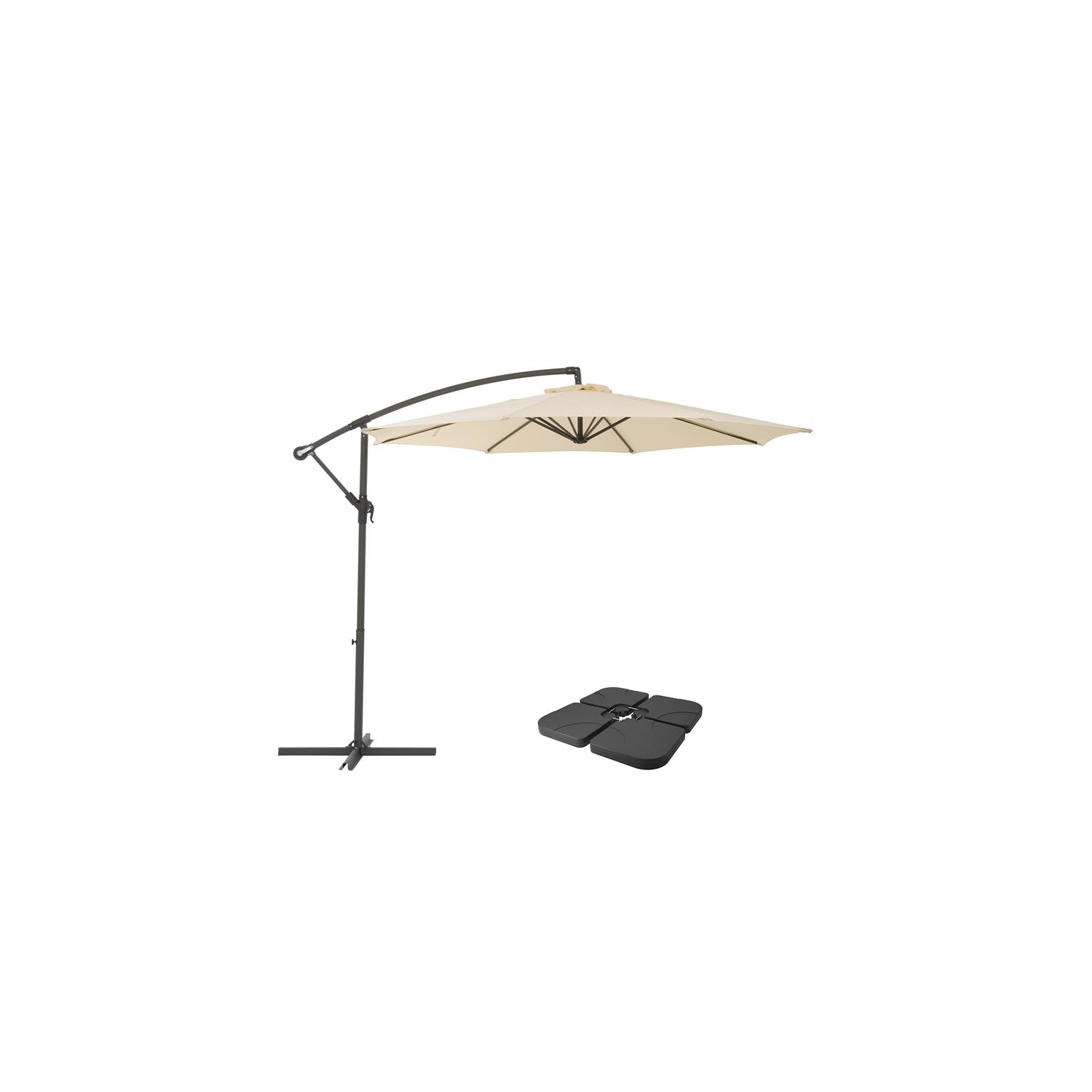 CorLiving 9.5ft Offset Warm White Fabric Patio Umbrella and Base Weight