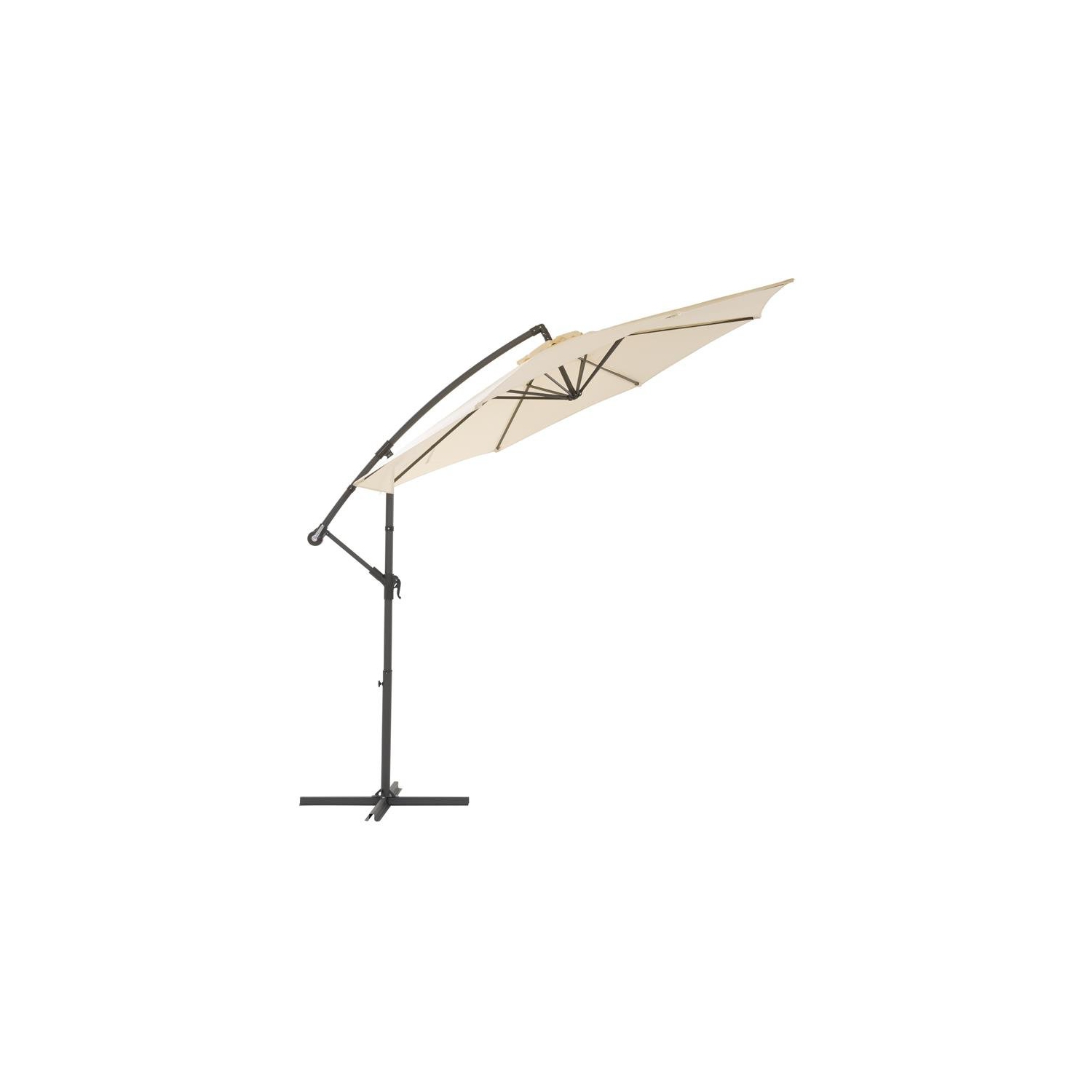 CorLiving 9.5ft Offset Warm White Fabric Patio Umbrella and Base Weight