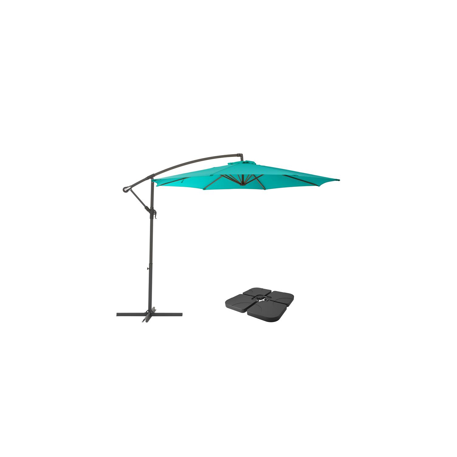 CorLiving 9.5ft Offset Turquoise Fabric Patio Umbrella and Base Weight