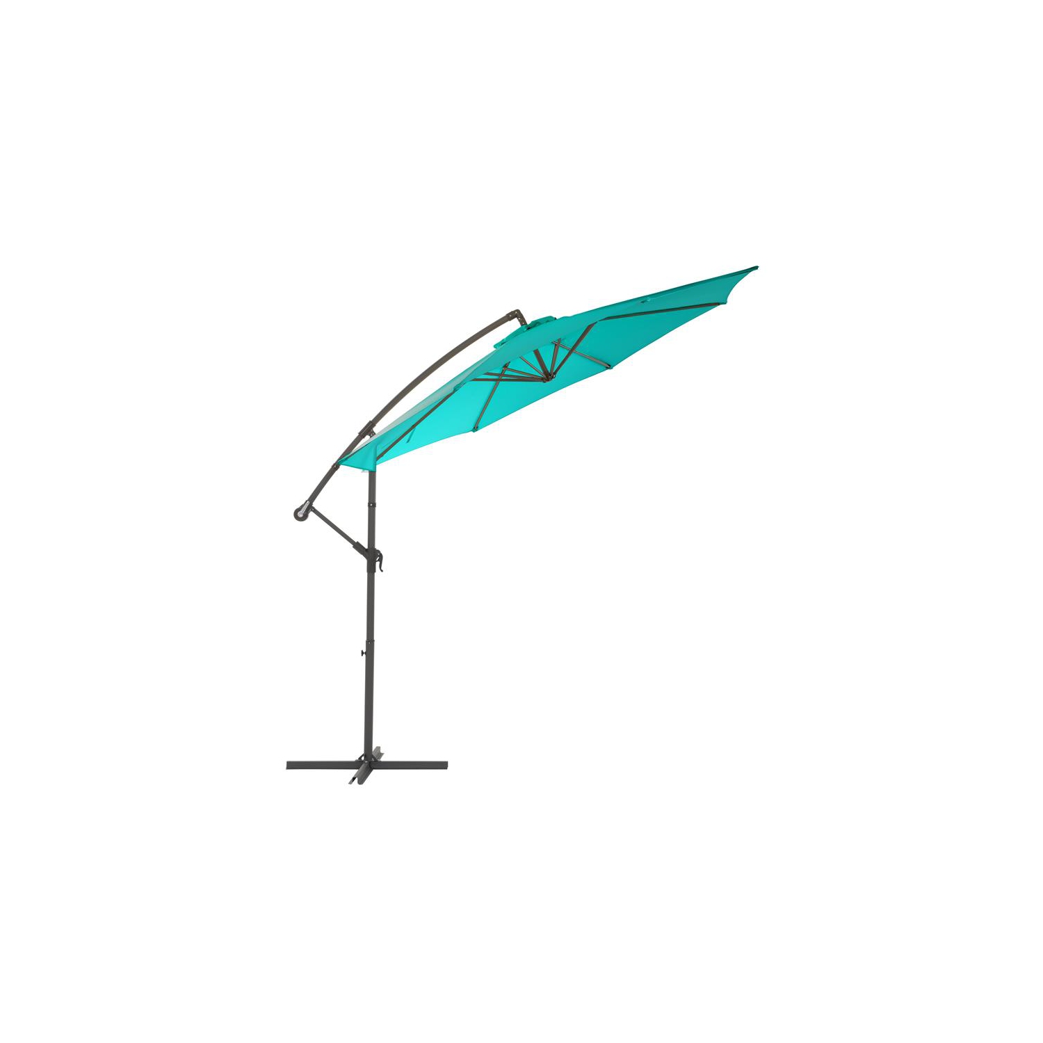 CorLiving 9.5ft Offset Turquoise Fabric Patio Umbrella and Base Weight