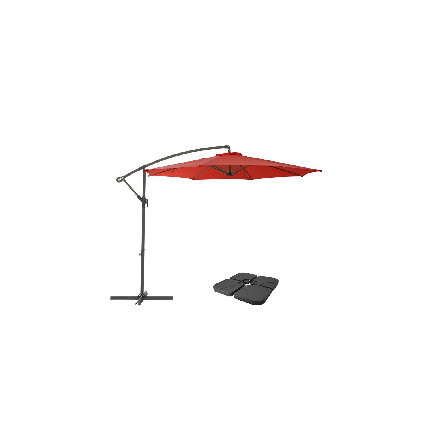 CorLiving 9.5ft Offset Crimson Red Fabric Patio Umbrella and Base Weight