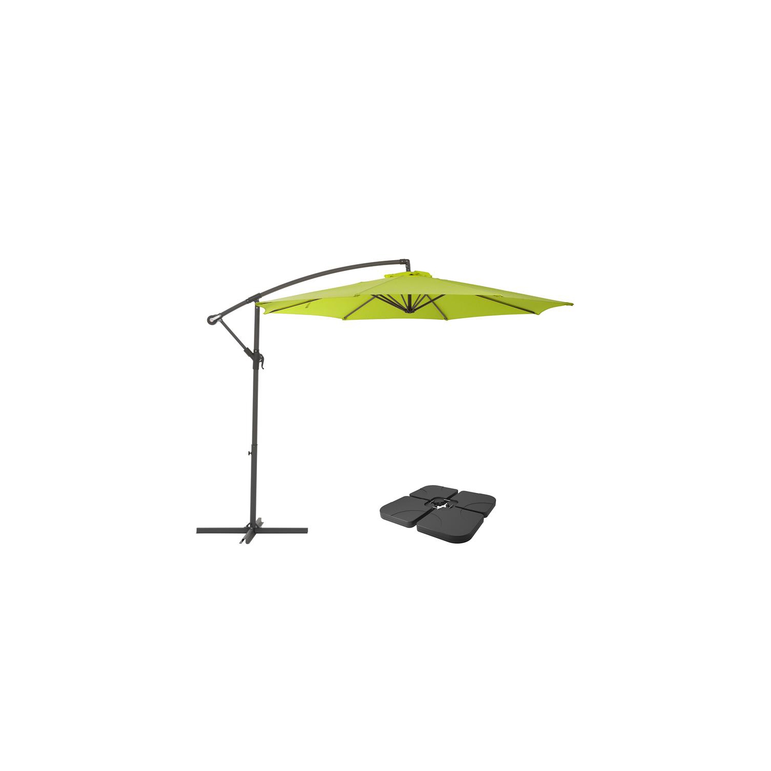 CorLiving 9.5ft Offset Lime Green Fabric Patio Umbrella and Base Weight