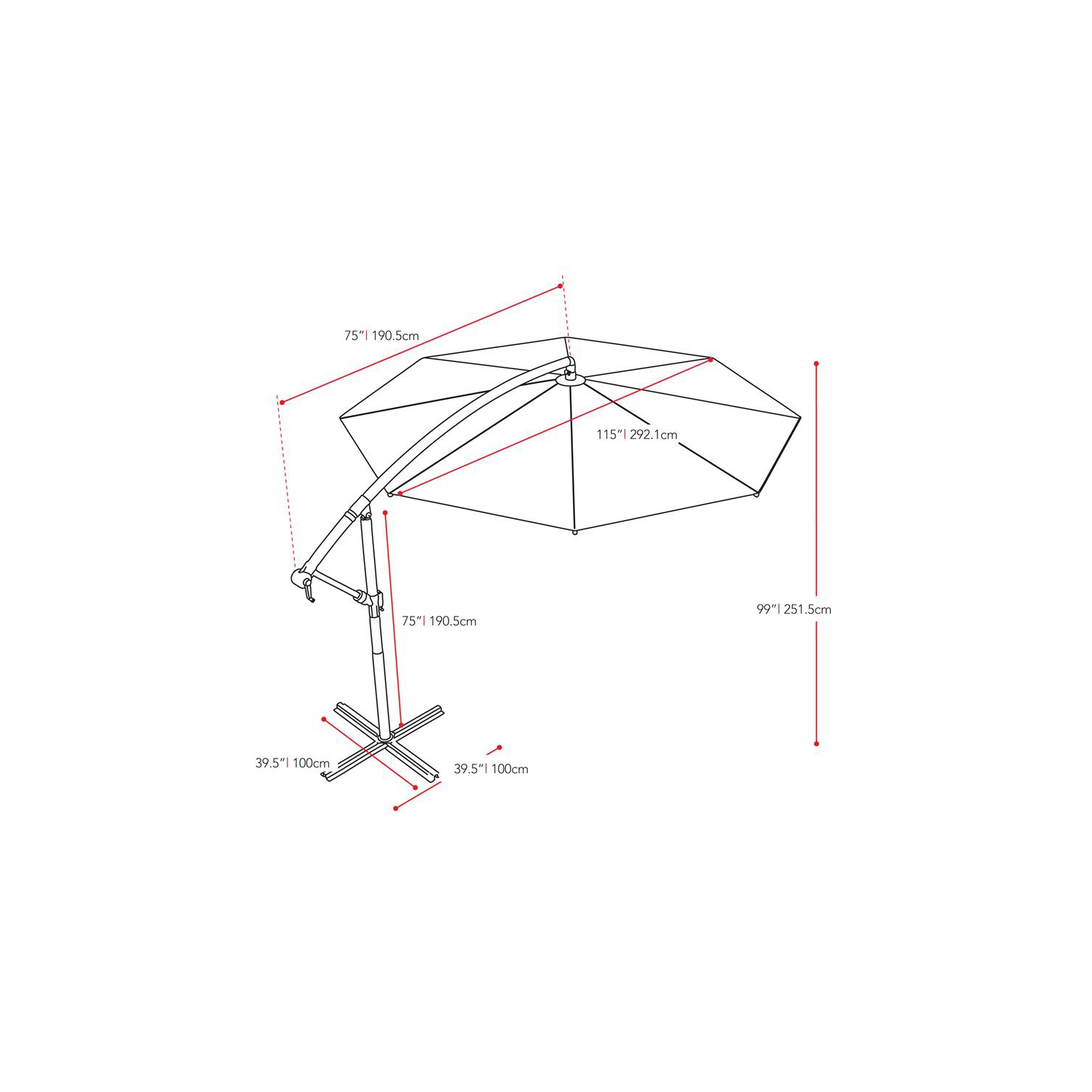 CorLiving 9.5ft Offset Lime Green Fabric Patio Umbrella and Base Weight