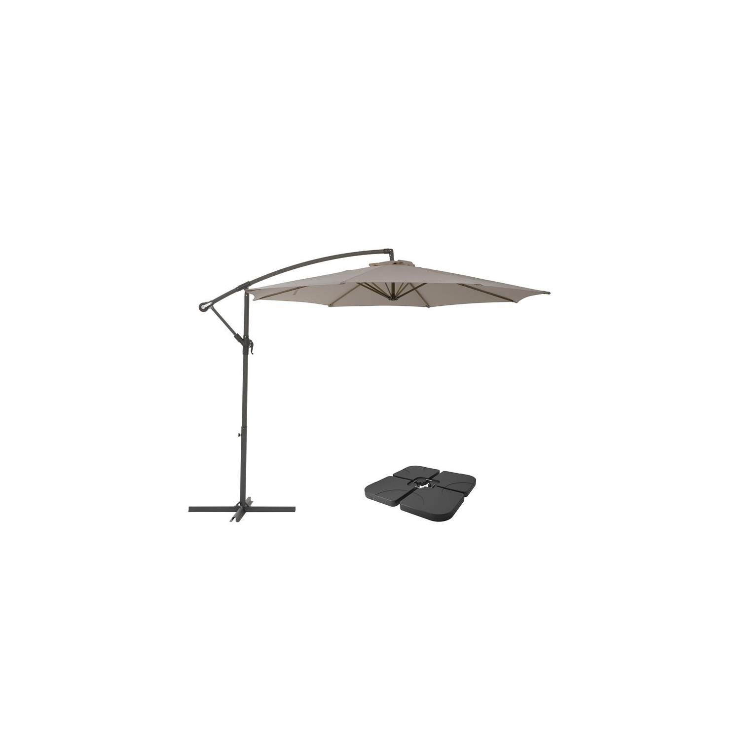 Parasol de patio en tissu excentré gris sable de 9,5 pi de CorLiving et poids de base