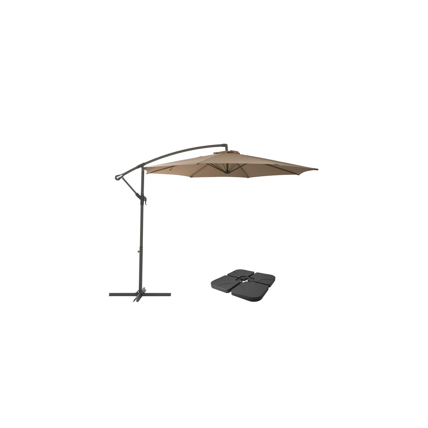 CorLiving 9.5ft Offset Sandy Brown Fabric Patio Umbrella and Base Weight