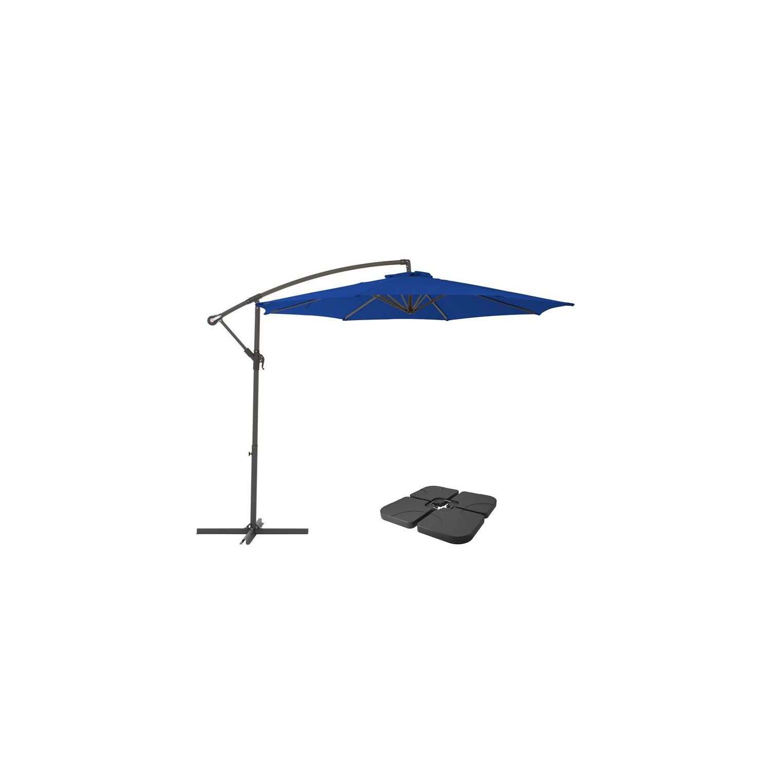 CorLiving 9.5ft Offset Cobalt Blue Fabric Patio Umbrella and Base Weight