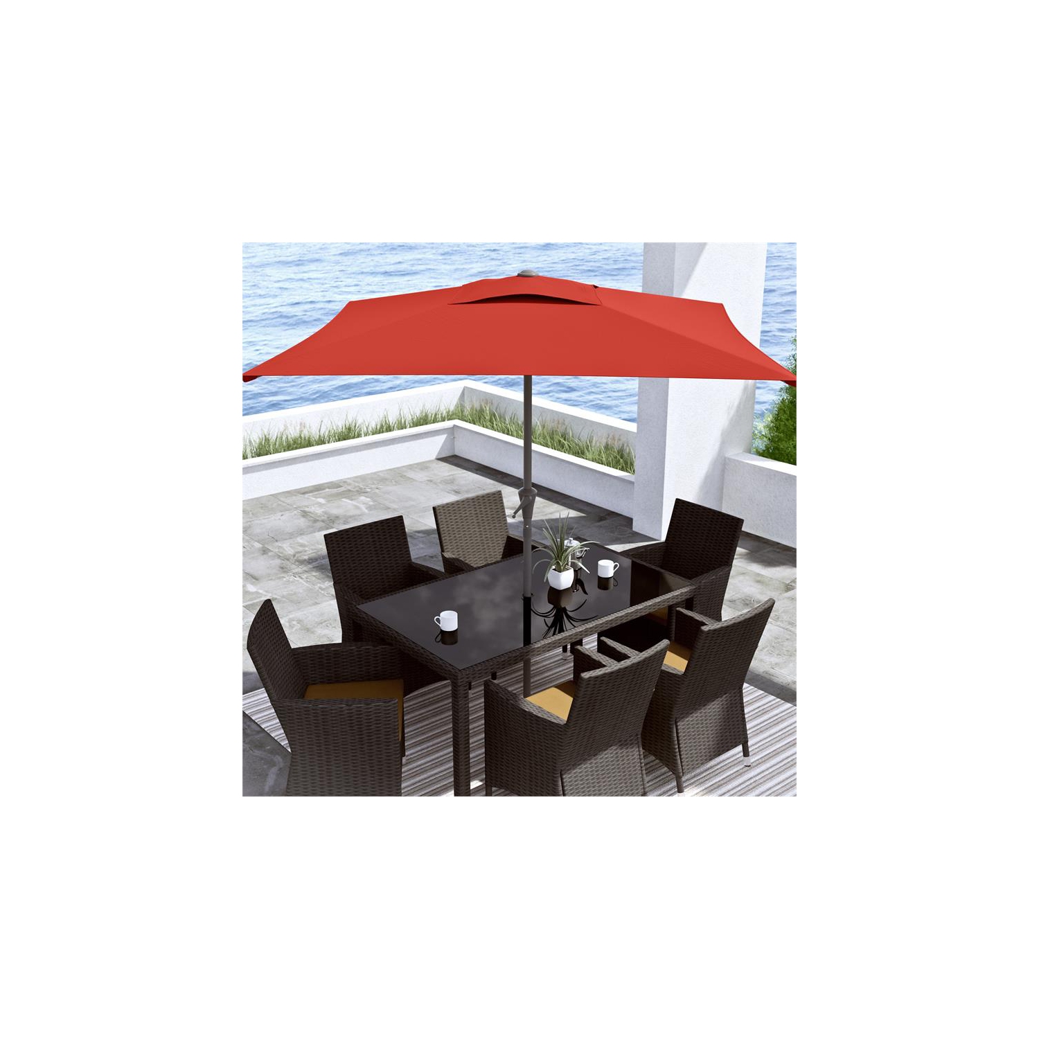 Parasol de patio carré inclinable en tissu cramoisi avec base de CorLiving