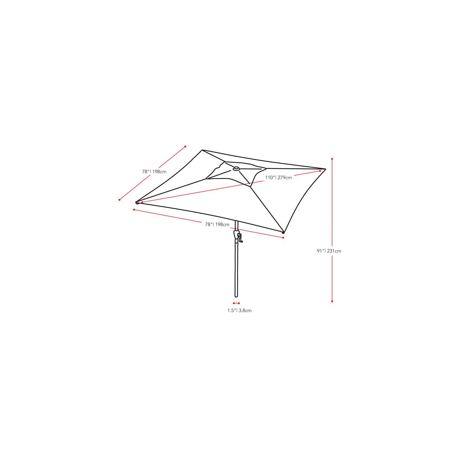 Parasol de patio carré inclinable en tissu cramoisi avec base de CorLiving