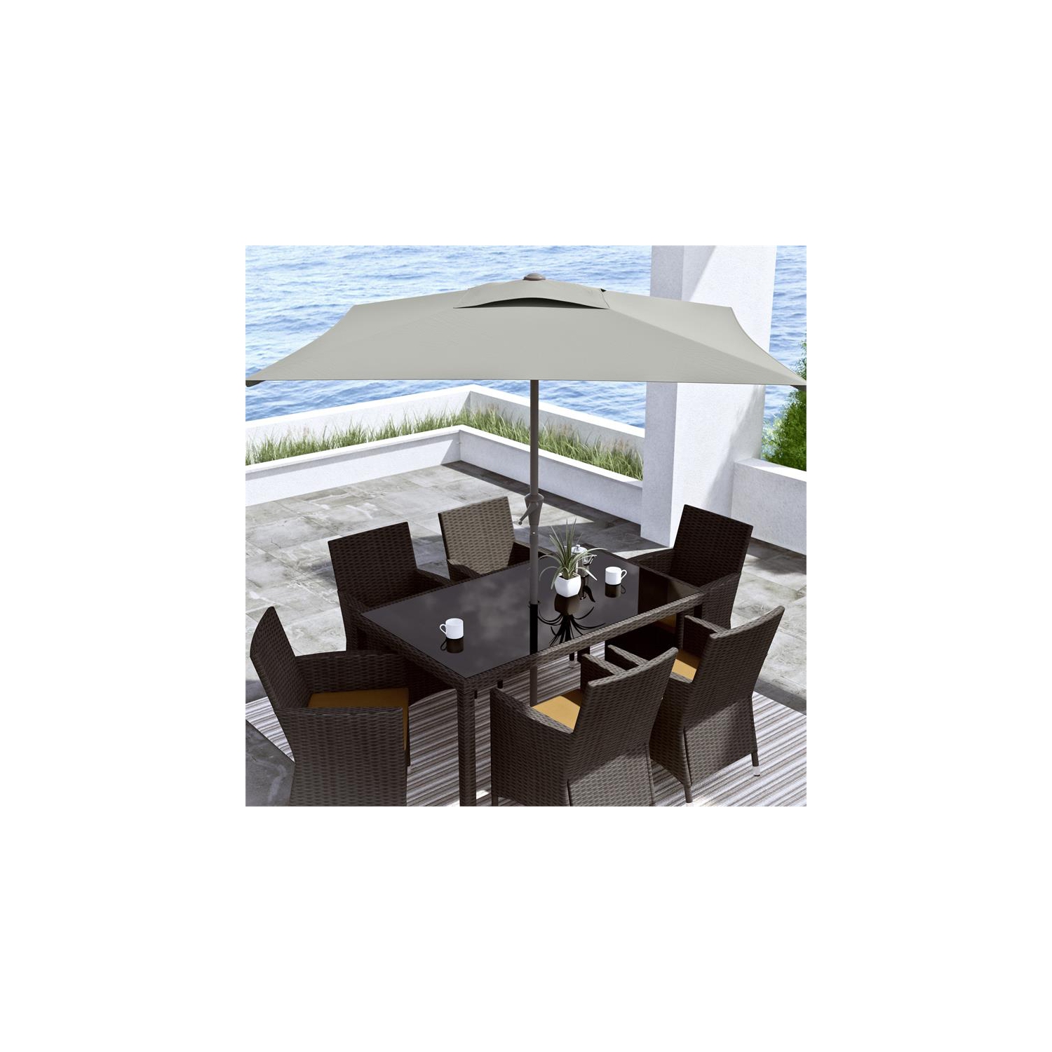 Parasol de patio carré inclinable en tissu gris sable avec base de CorLiving